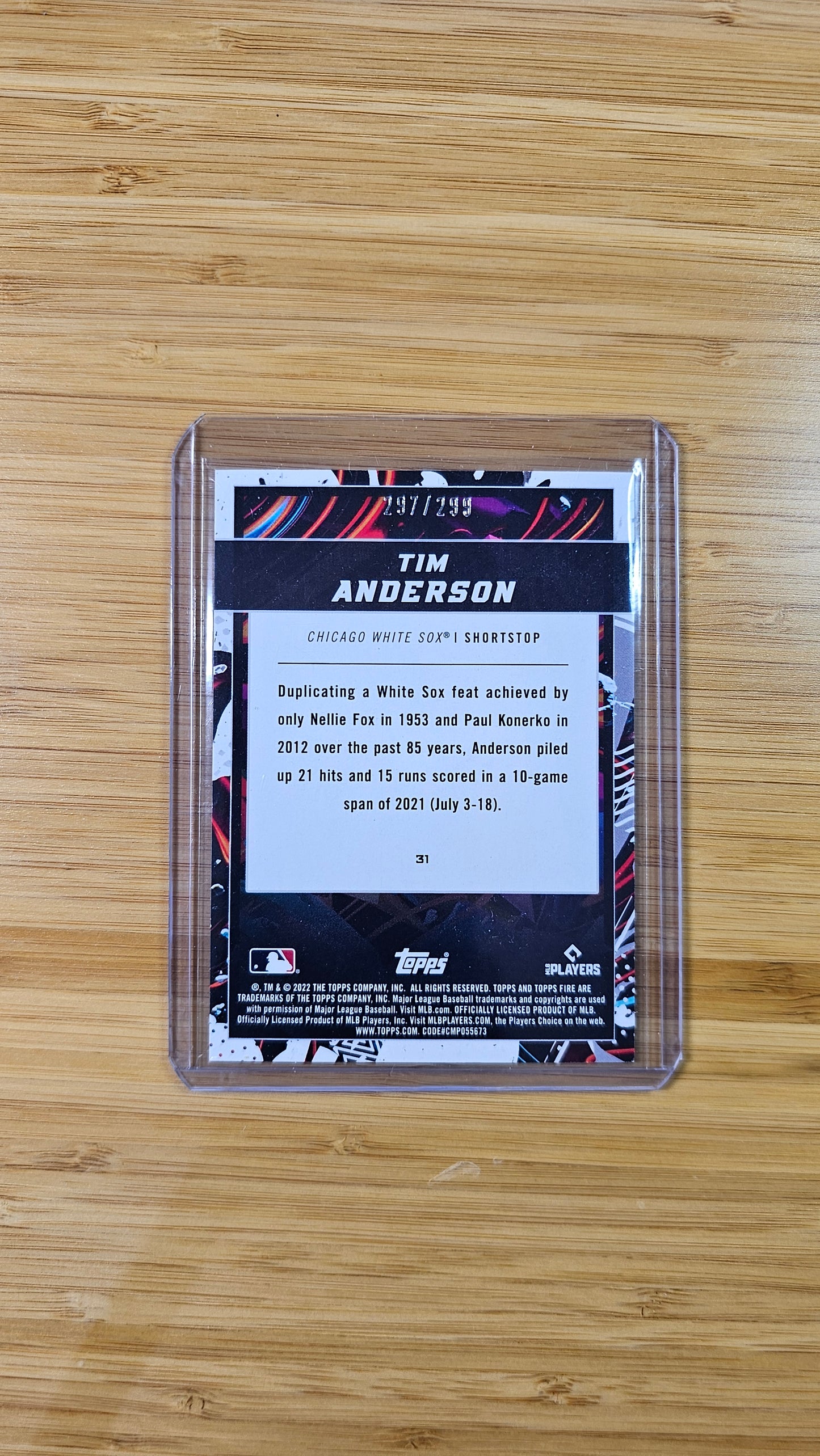Topps 2022 Fire Tim Anderson - # /299 Orange Parallel - (Chicago White Sox)