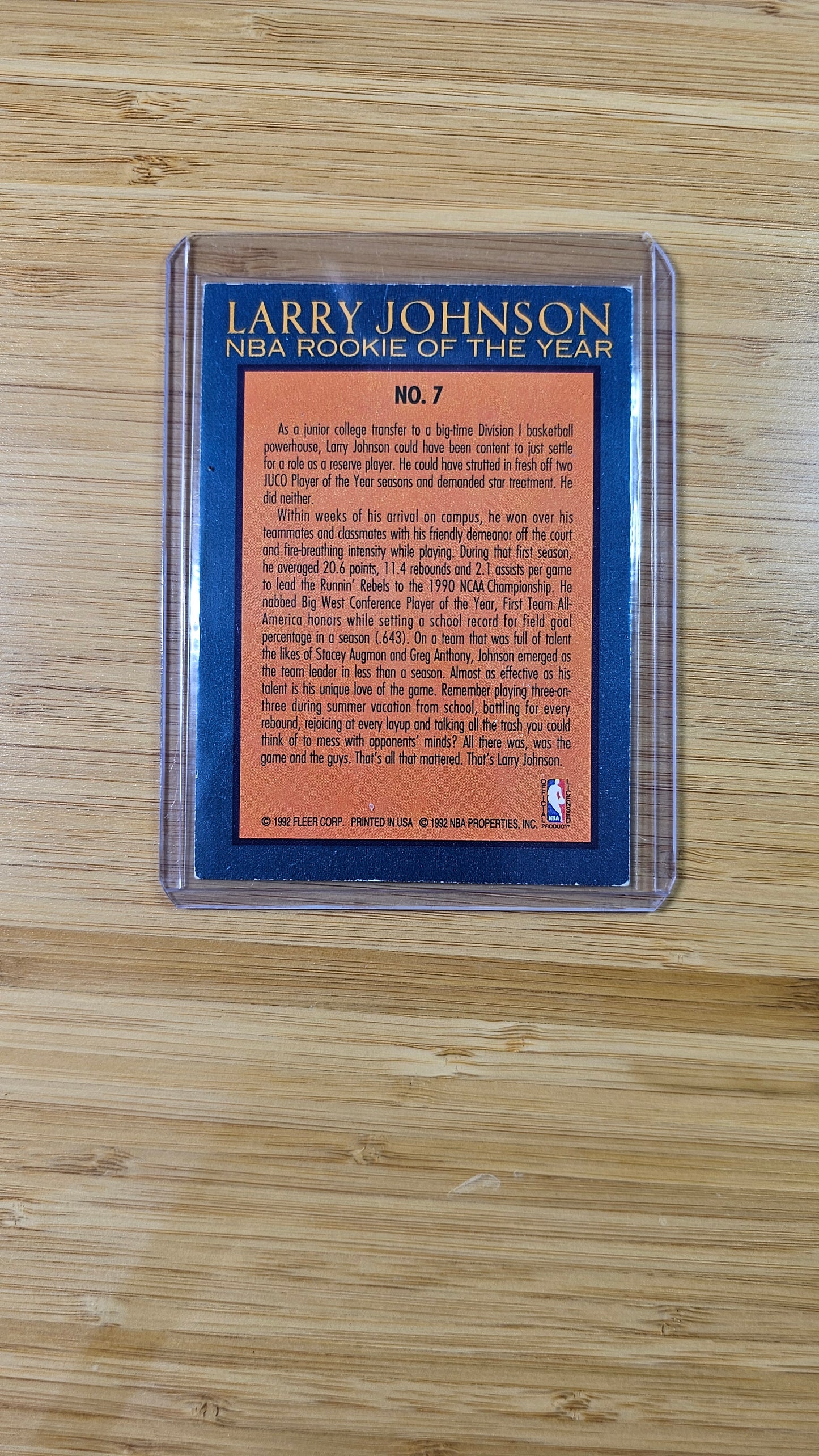 Fleer 92-93 Larry Johnson - Rookie of the Year Card - Charlotte Hornets