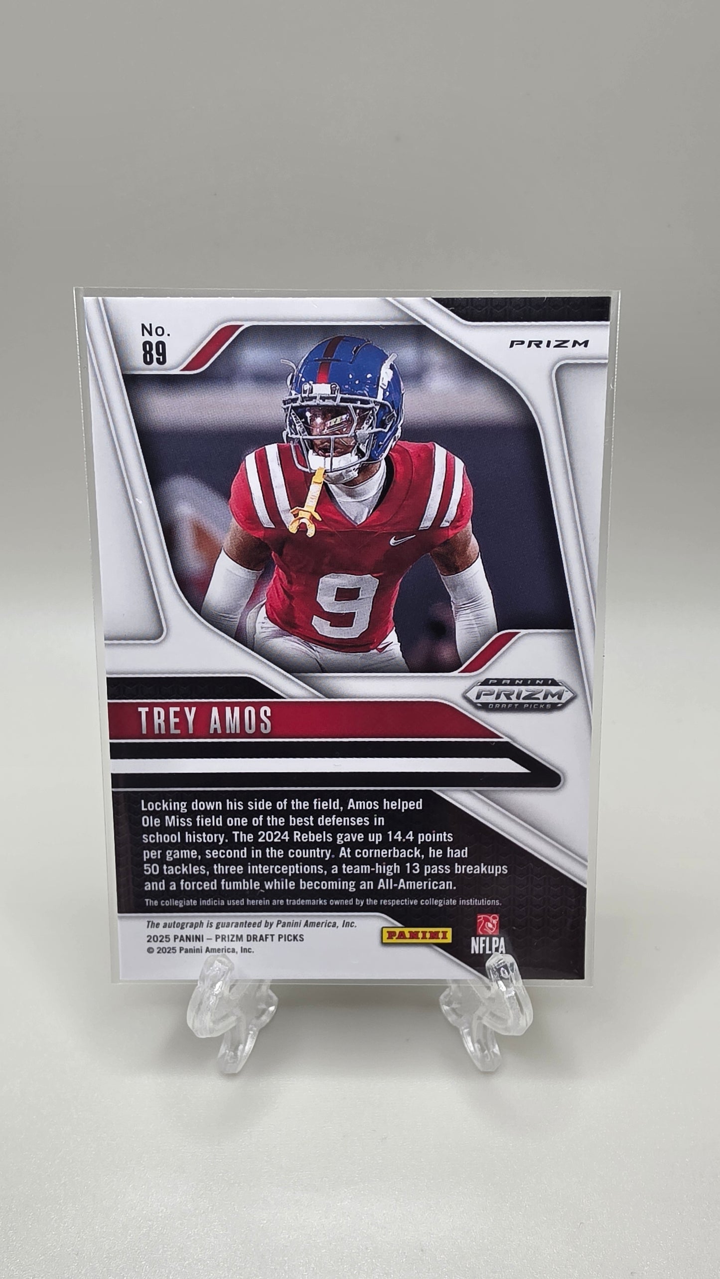 2025 Panini Prizm Draft Picks Trey Amos Silver Prizm Auto Card #89