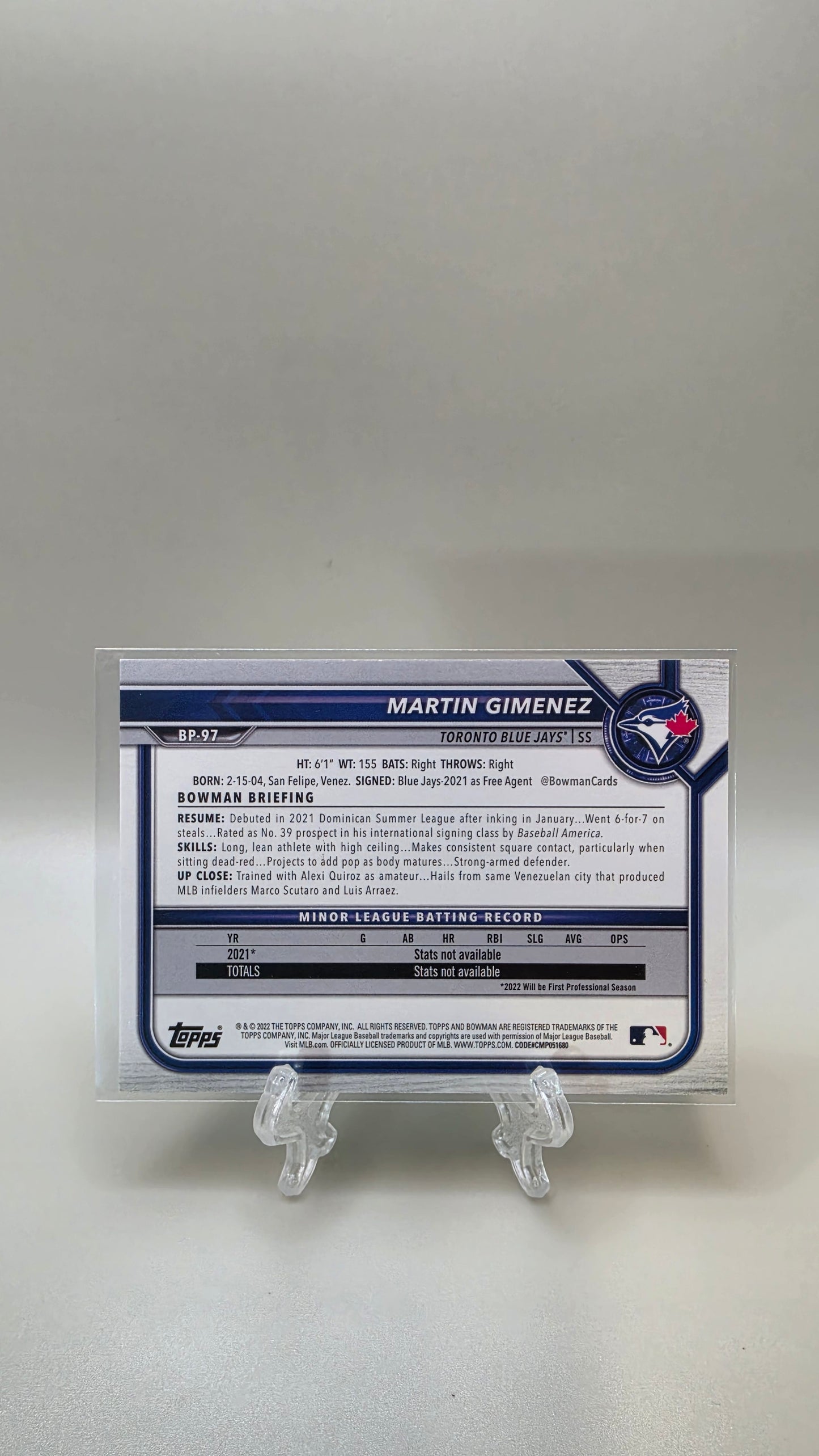 2022 Bowman 1st Martin Gimenez Neon Green /399 #BP-97