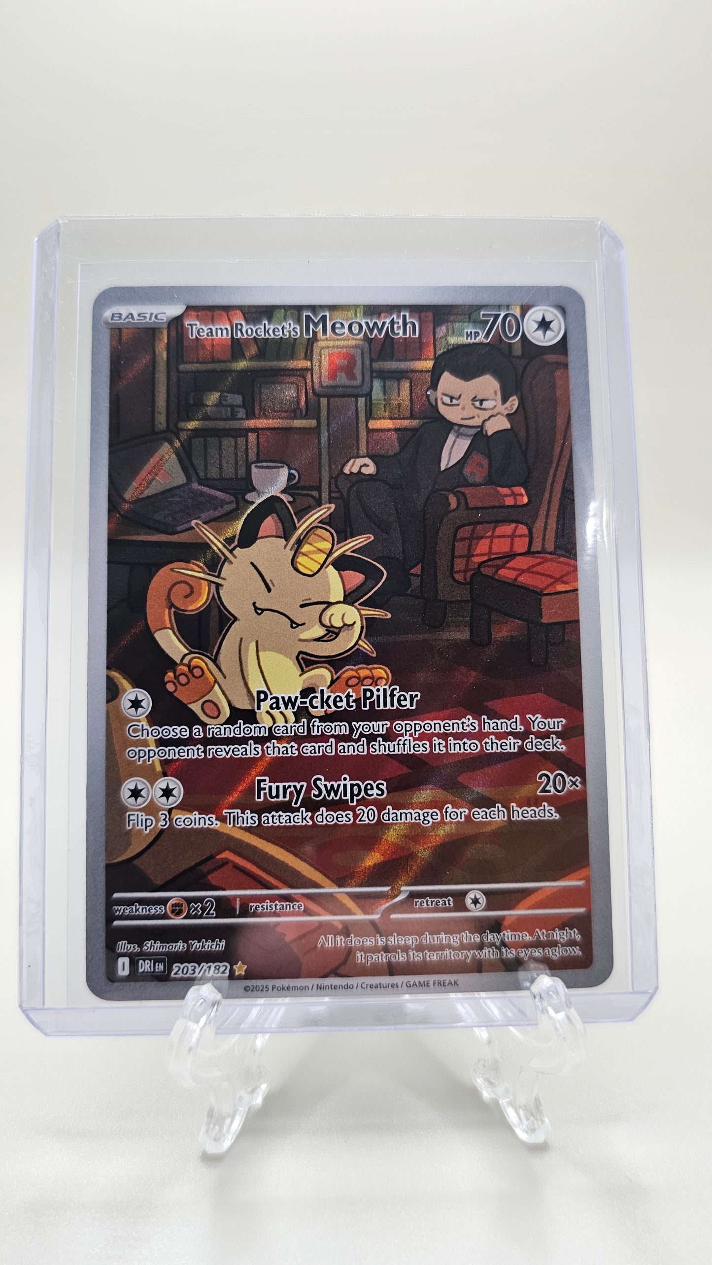 Team Rocket's Meowth 203/182 Sv10: Destined Rivals Holo IR