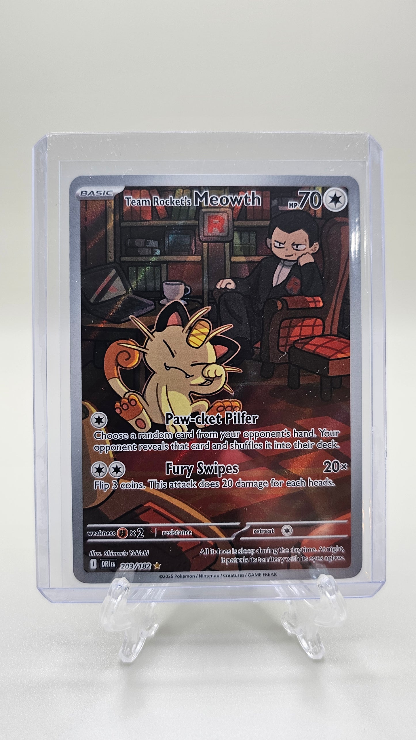 Team Rocket's Meowth 203/182 Sv10: Destined Rivals Holo IR