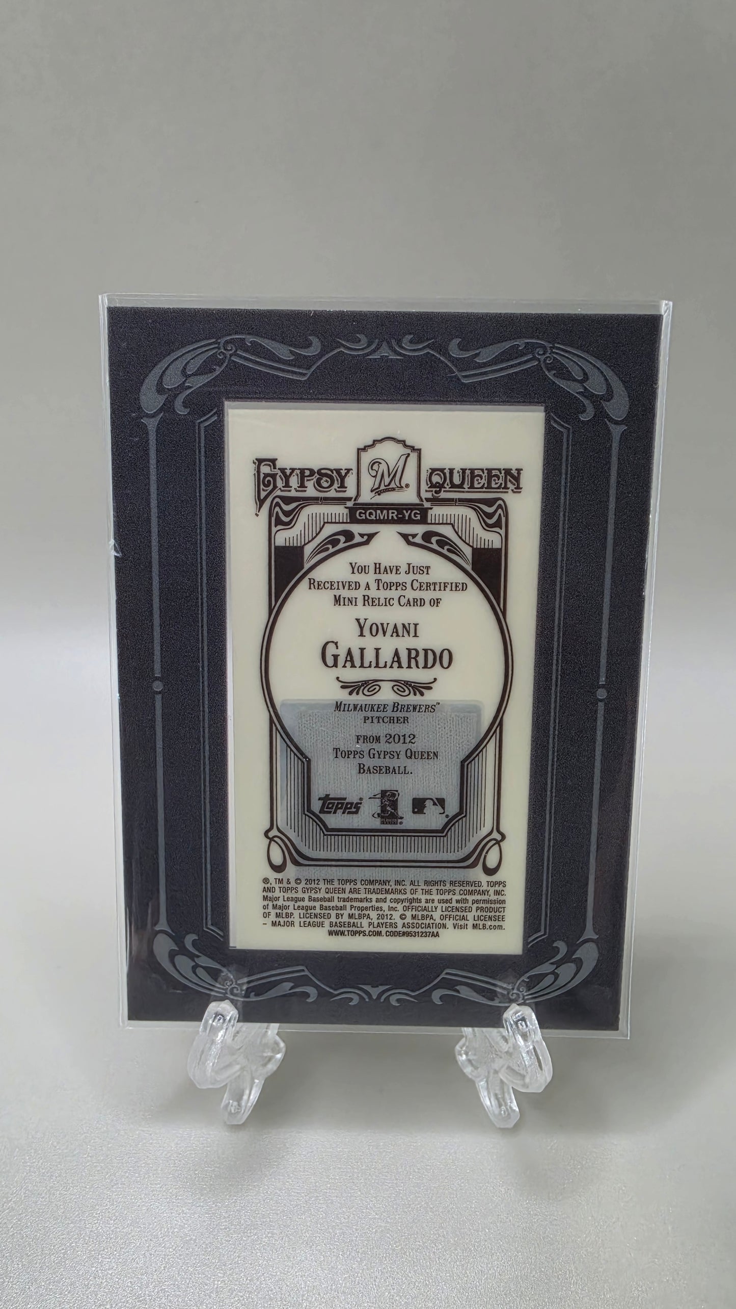 2012 Gypsy Queen Yovani Gallardo Framed Relic #GQMR-YG