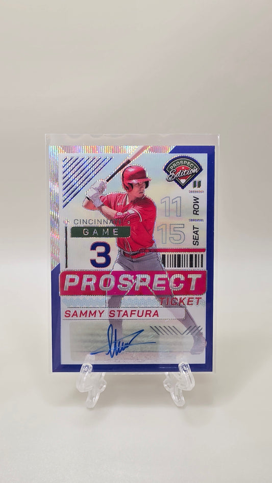 2024 Panini Prospect Edition Sammy Stafura Blue Prizm Auto #/75 Card # 11