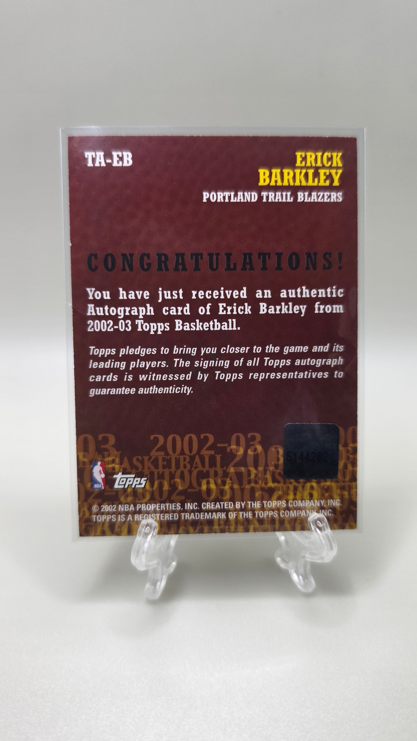 2002-03 Topps Certified Autograph Erick Barkley Card #TA-EB