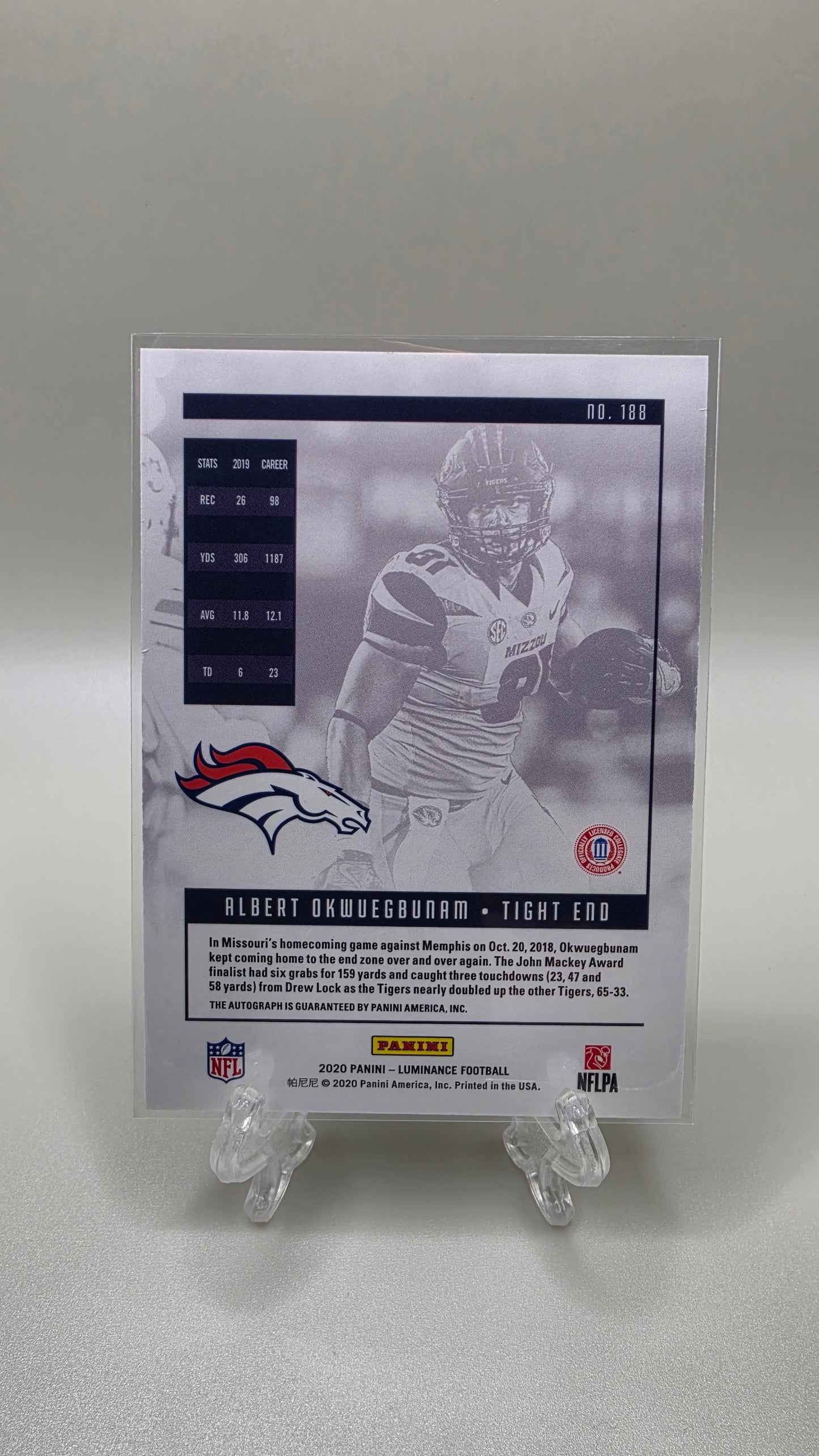 2020 Panini Luminance Albert Okwuegbunam Rookie Auto #/100 Card #188