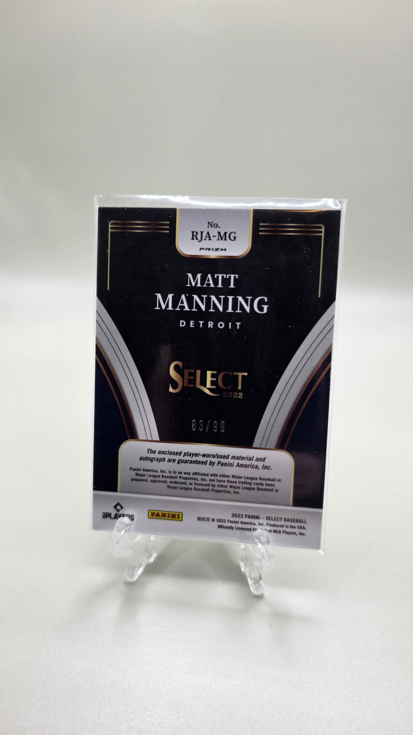 2022 Select Matt Manning Rookie Patch Auto #/99 Card #RJA-MG