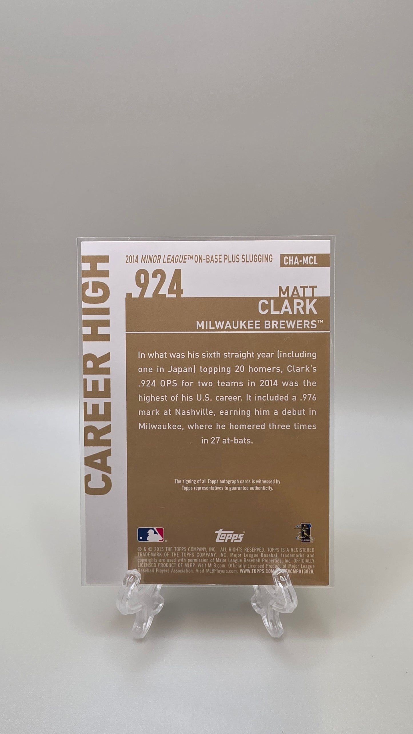 2015 Topps Matt Clark Career High .924 #CHA-MCL
