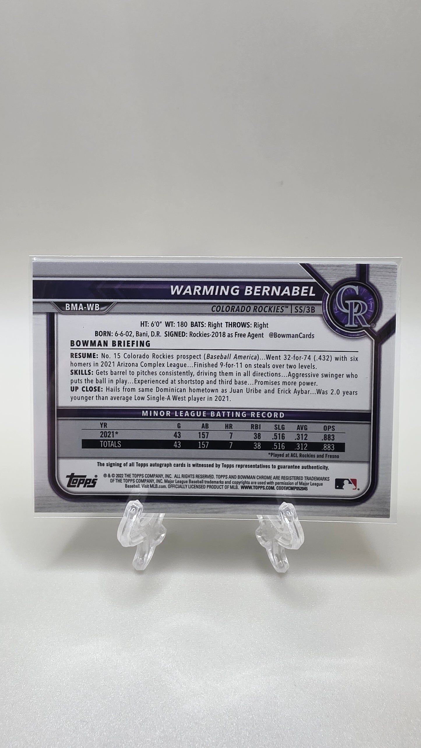 2022 Bowman Chrome Warming Bernable Mojo Refractor Auto #BMA-WB