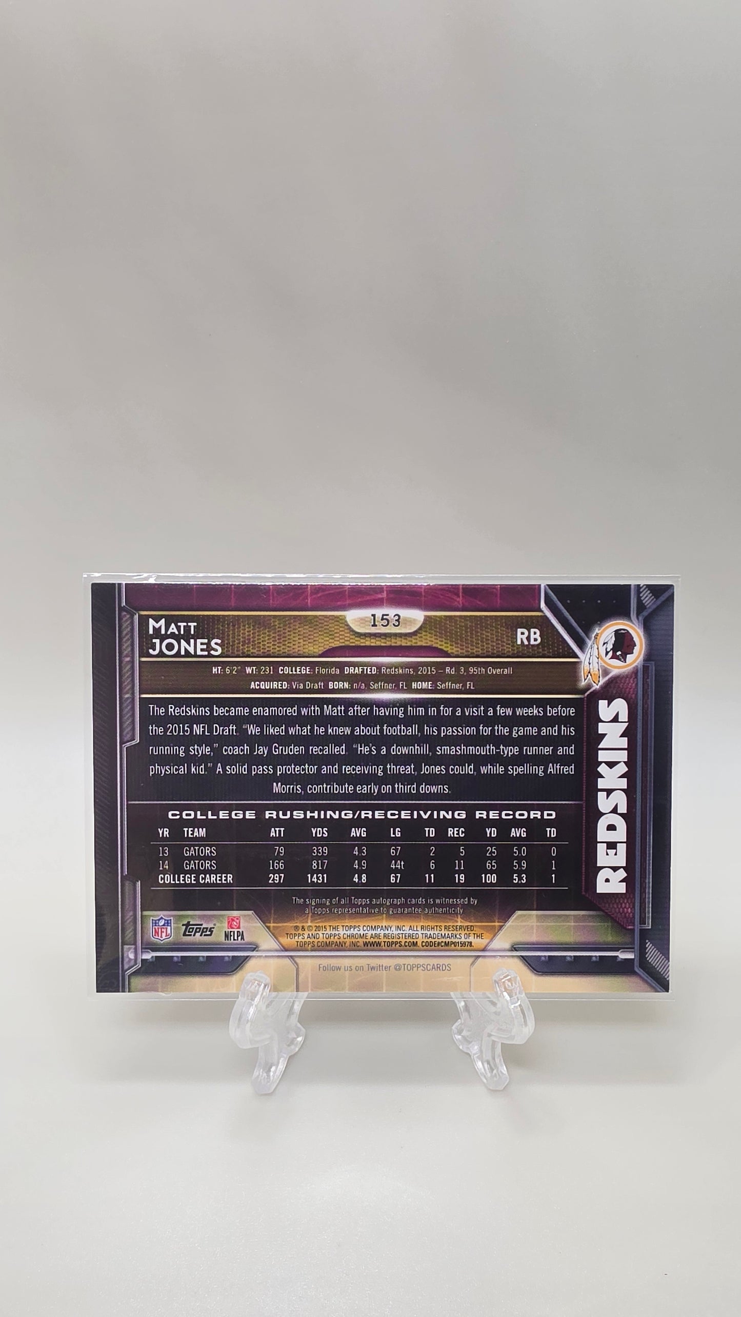 2015 Topps Chrome Matt Jones Rookie Auto Card # 153