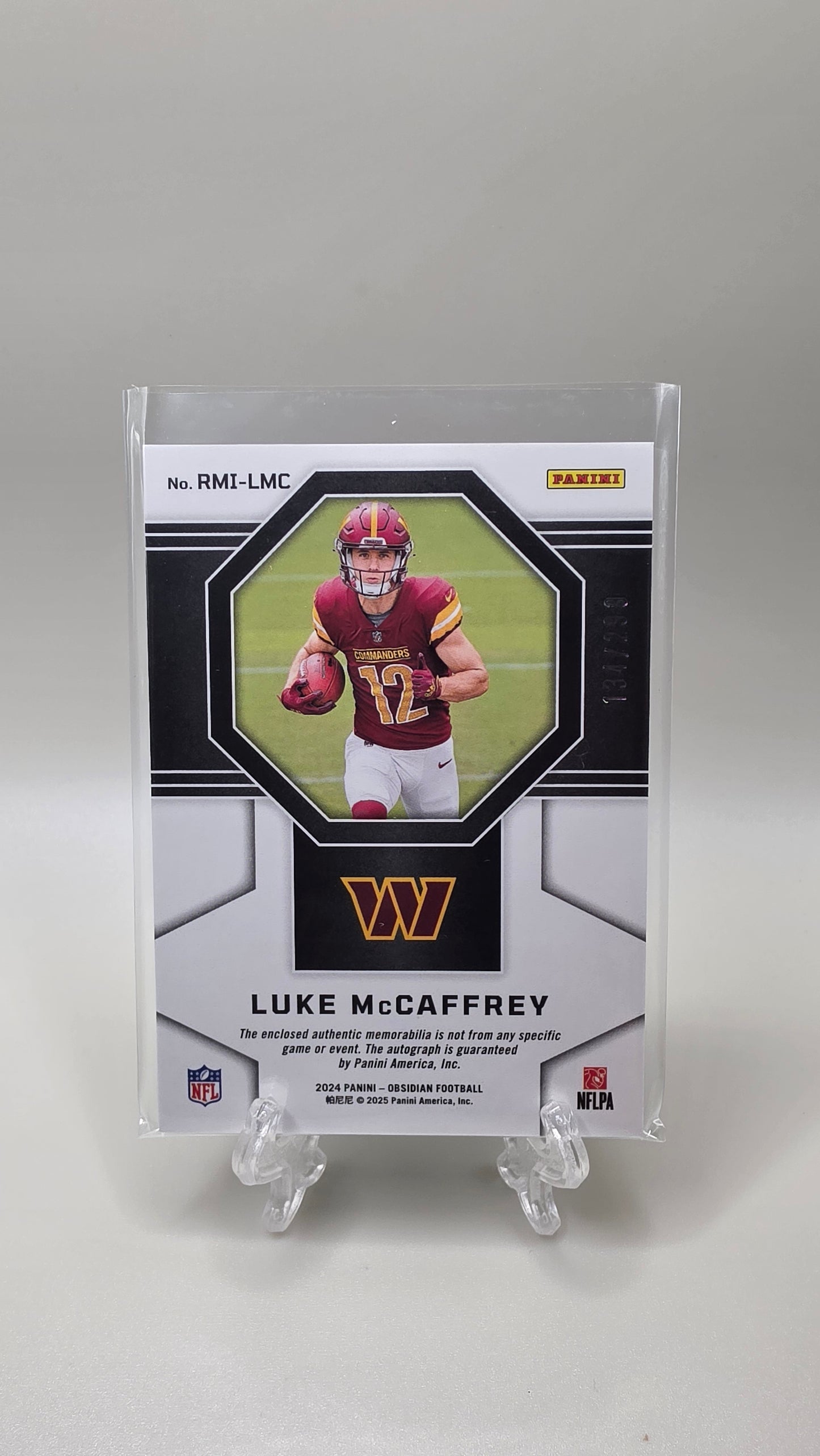 2024 Panini Obsidian Luke McCaffrey Rookie Patch Auto #/299 Card #RMI-LMC