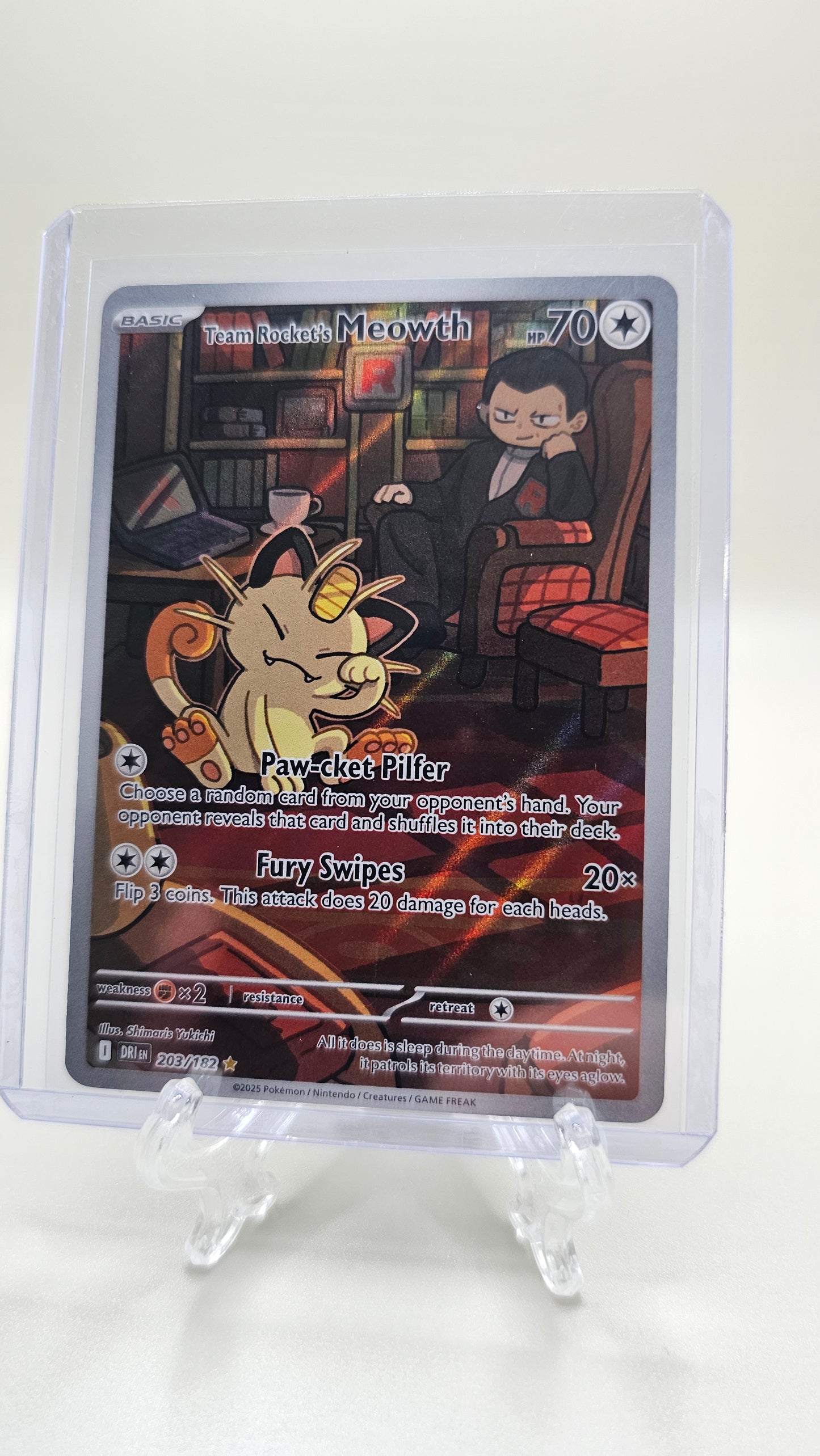 Team Rocket's Meowth 203/182 Sv10: Destined Rivals Holo IR