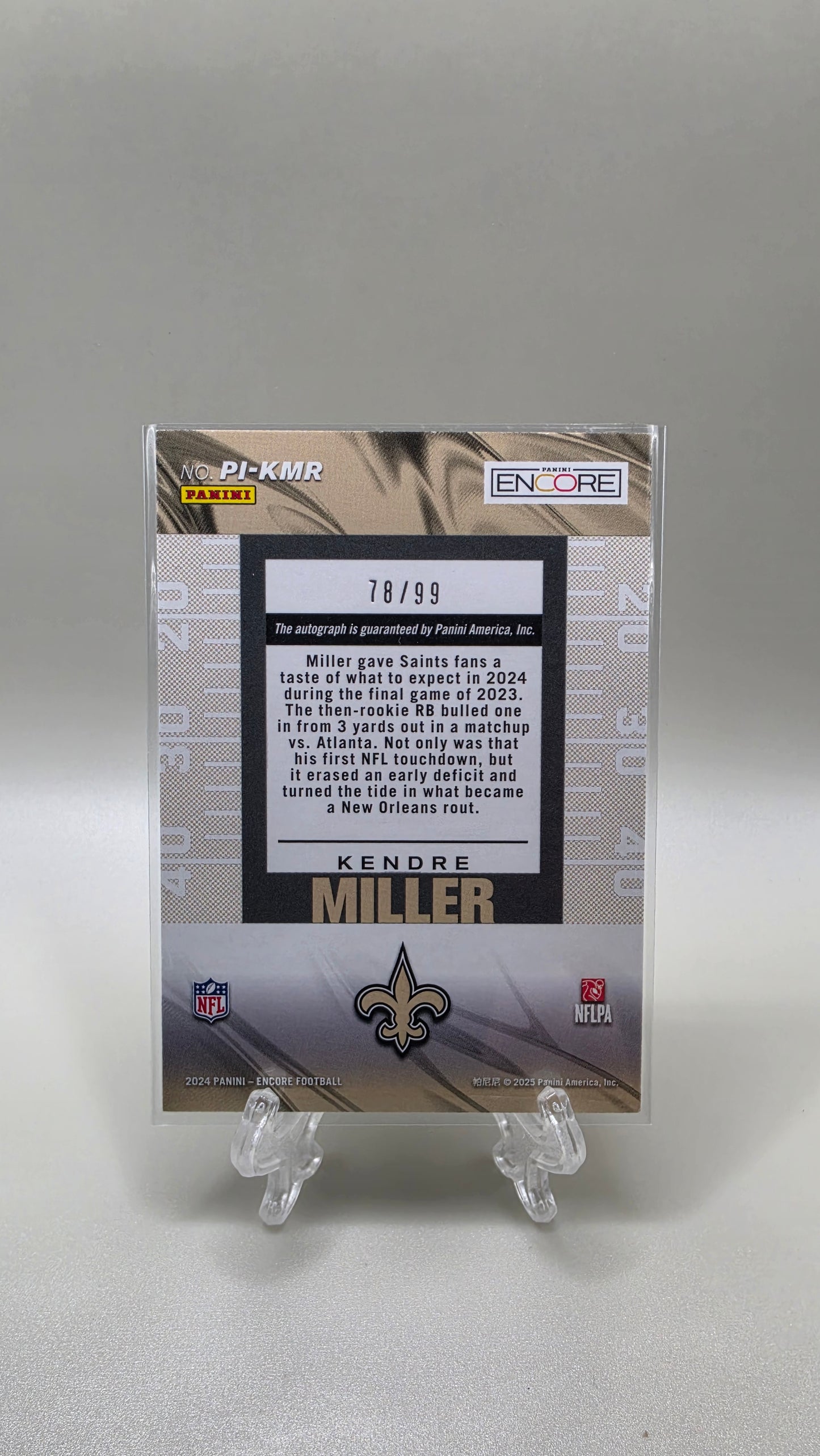 2024 Panini Encore Pinnacle Inscriptions Kendre Miller Auto #/99 Card #PI-KMR