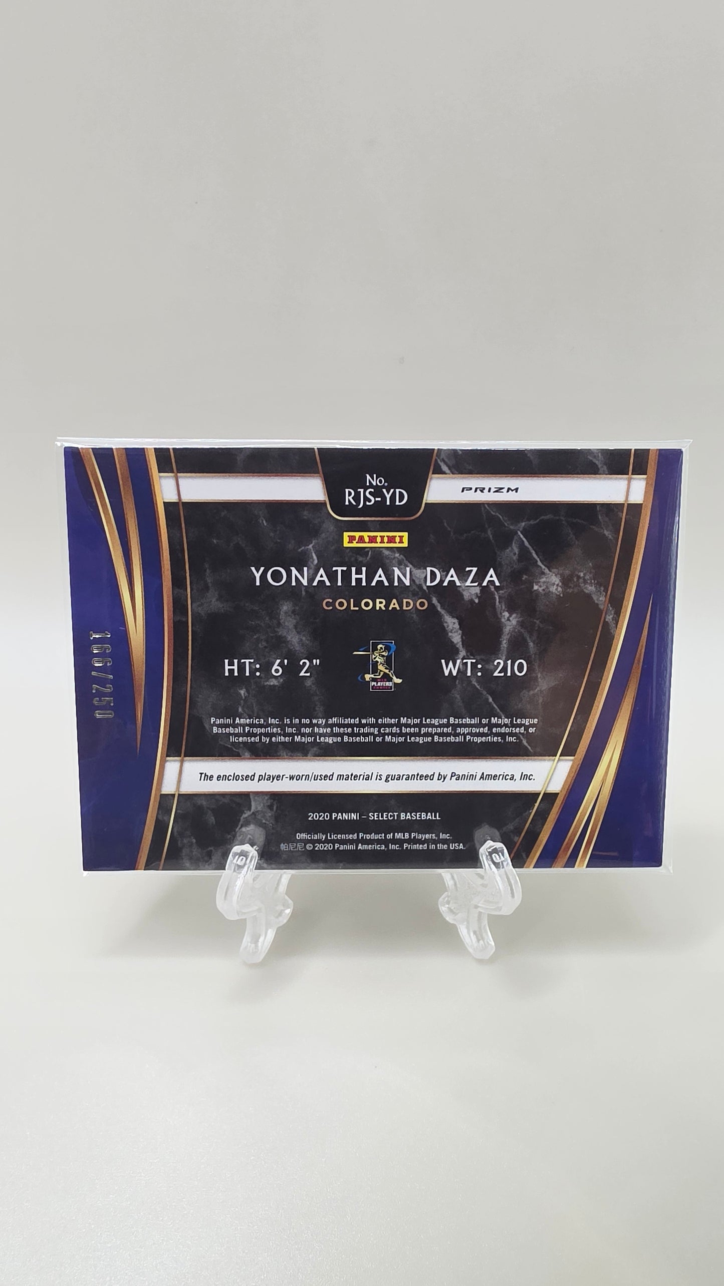 2020 Select Baseball Yonathan Daza Rookie Jersey Card Prizm Holo /250 #RJS-YD