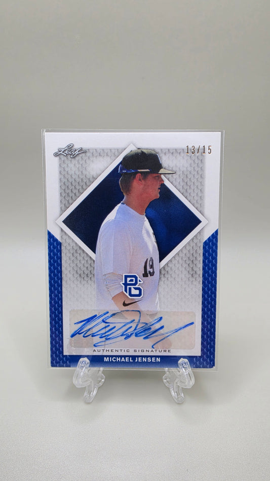 2016 Leaf Trading Perfect Game Michael Jensen Blue Auto #/15 Card # BA-287