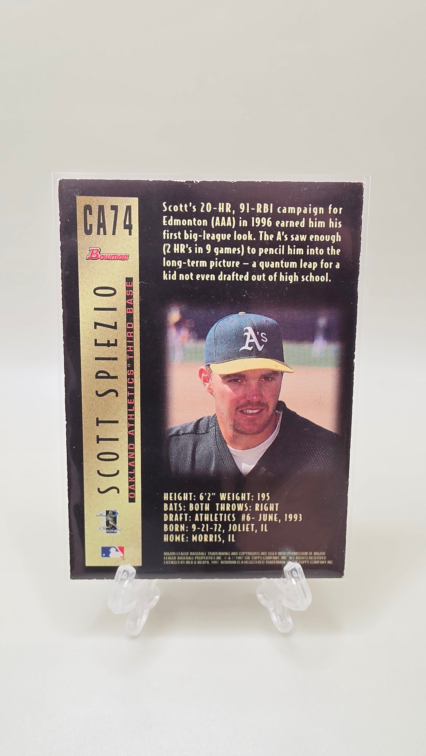 1997 Bowman Baseball Scott Spiezio Autograph Card #CA74