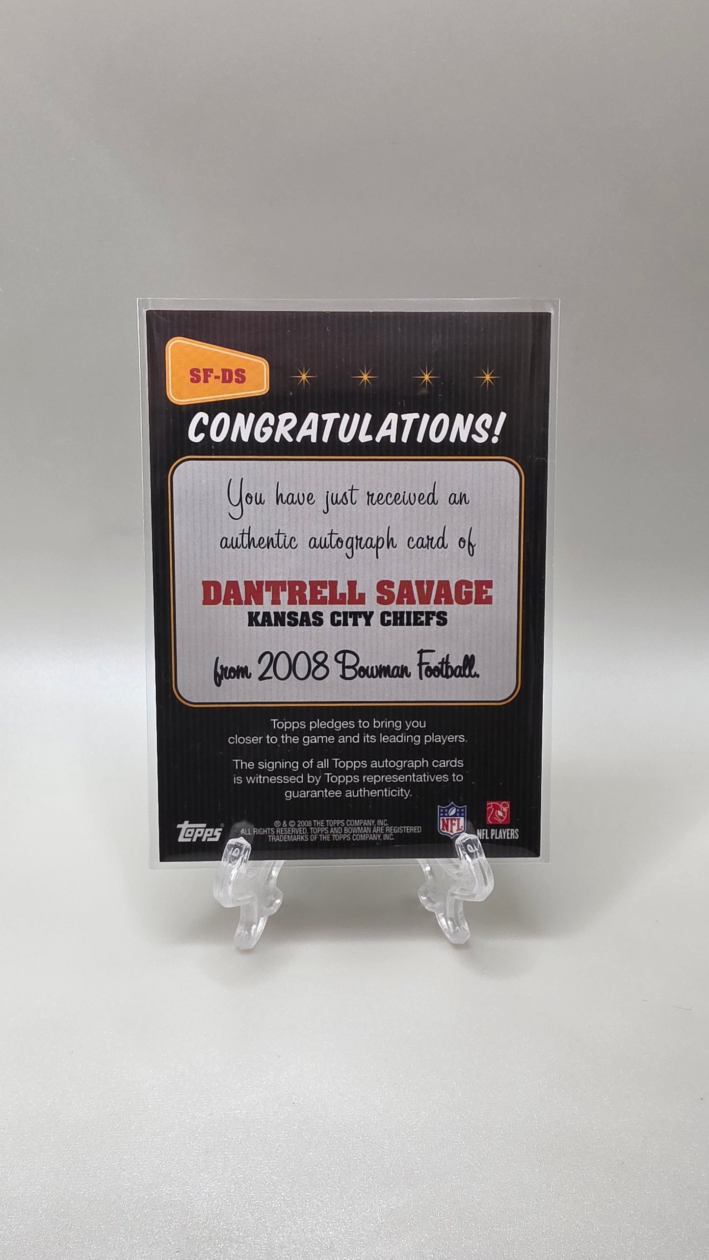 2008 Topps Bowman Football Signs of the Future Dantrell Savage Auto Card #SF-DS