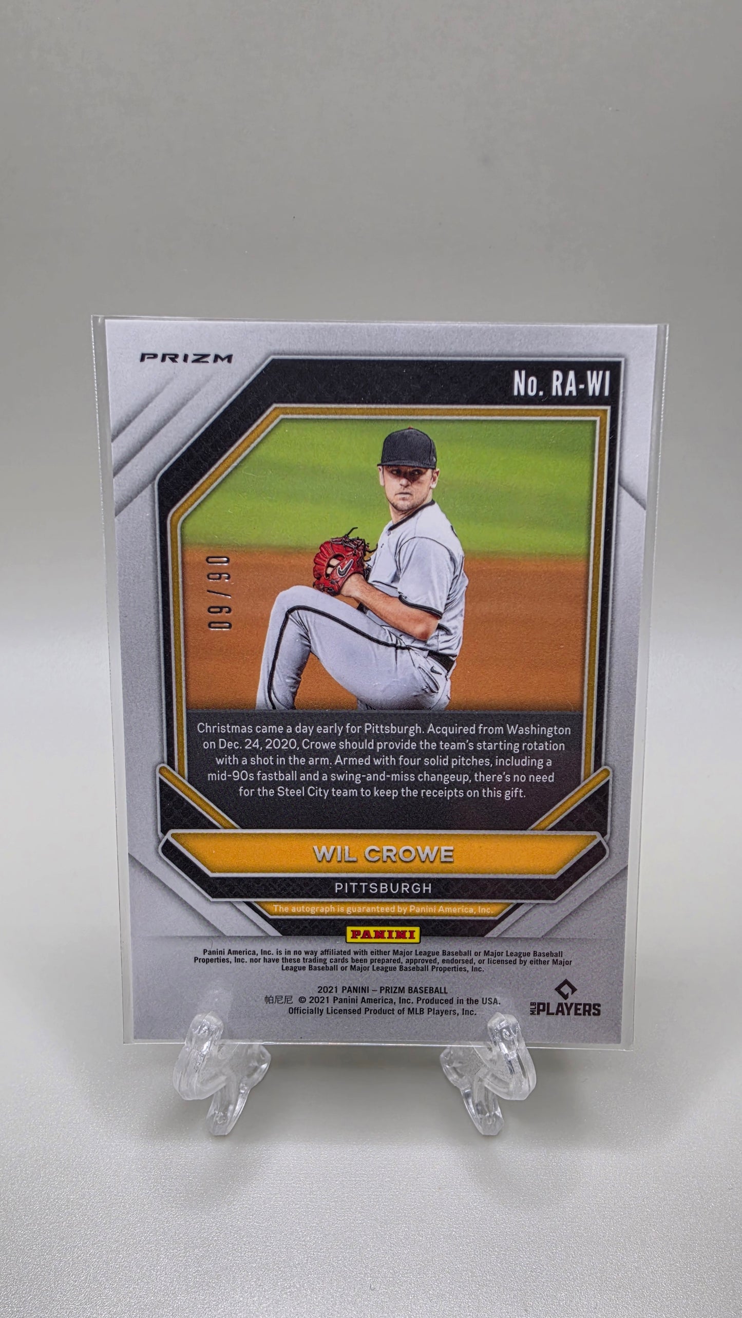 2021 Panini Prizm Rookie Autographs Wil Crowe Blue Donut Circle #/90 Card #RA-WI