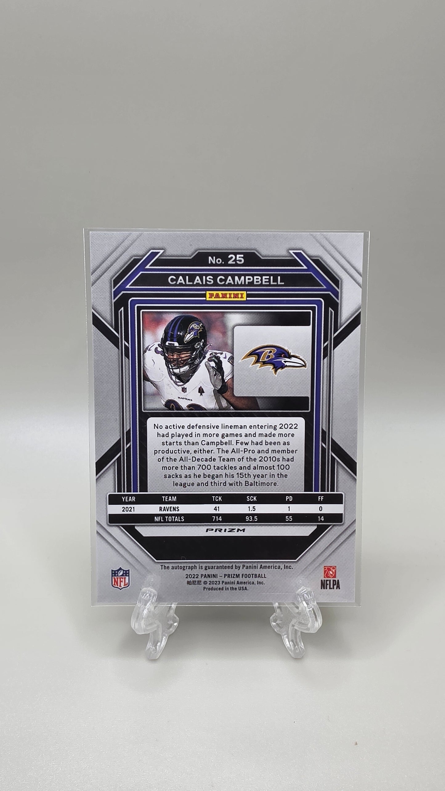 2022 Panini Prizm Calais Campbell Silver Prizm Auto Card #25