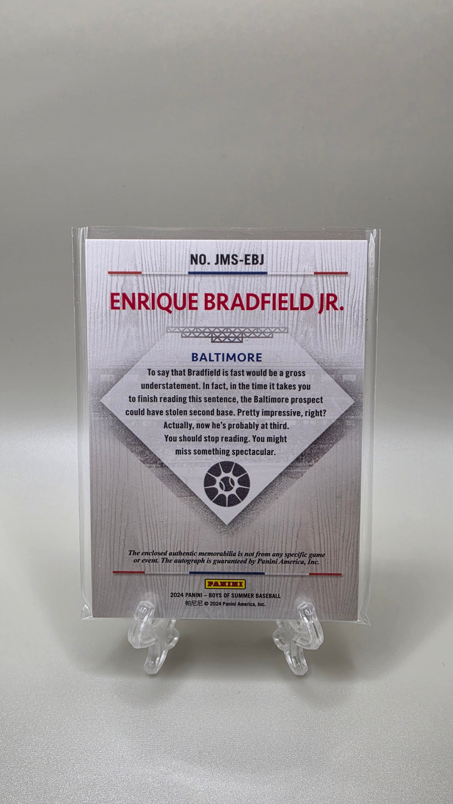 2024 Panini Boys of the Summer Enrique Bradfield Jr Patch Auto #/99 Card # JMS-EBJ