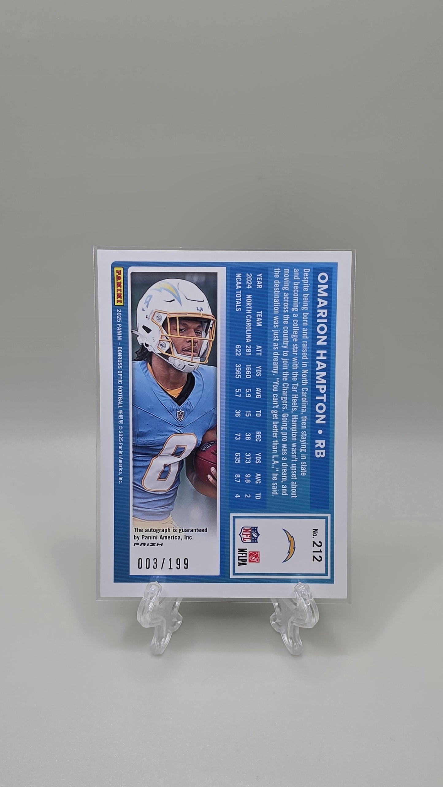2025 Optic Donruss Omarion Hampton Holo Prizm #/199 Rated Rooked Auto Card #212