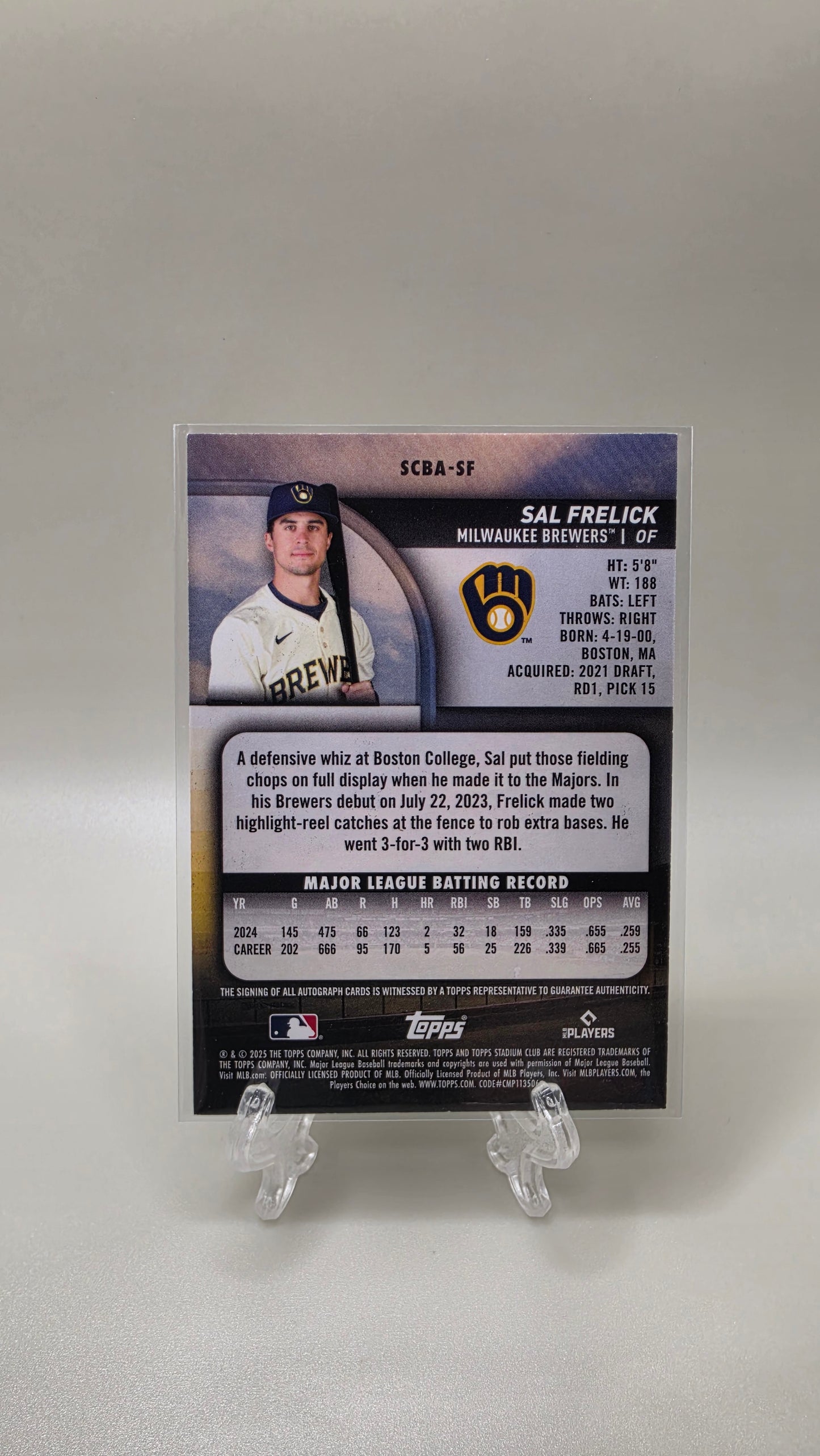 2025 Topps Stadium Club Sal Frelick Base Autograph Card # SCBA-SF