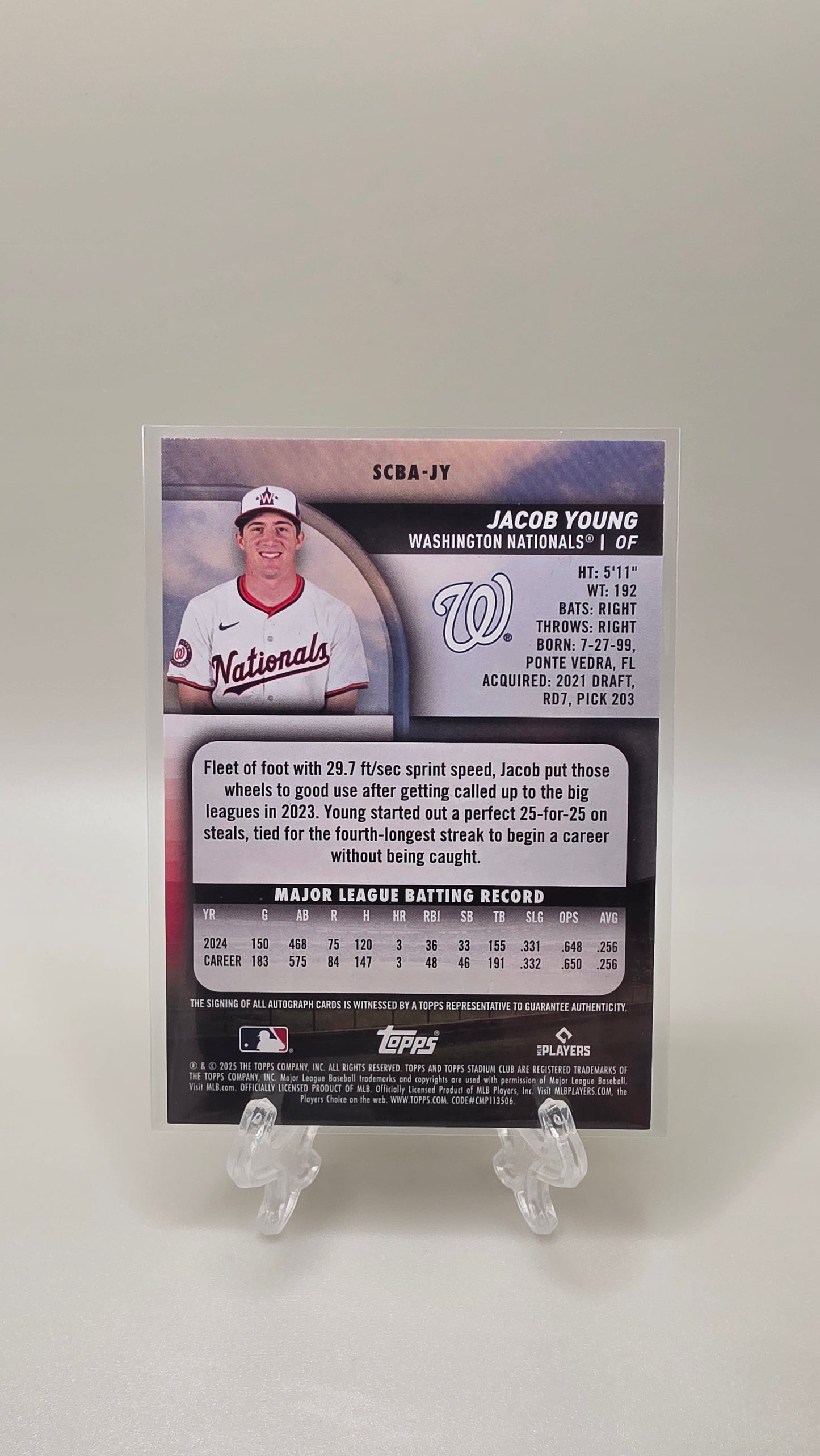 2025 Topps Stadium Club Jacob Young Yellow Auto Card # SCBA-JY