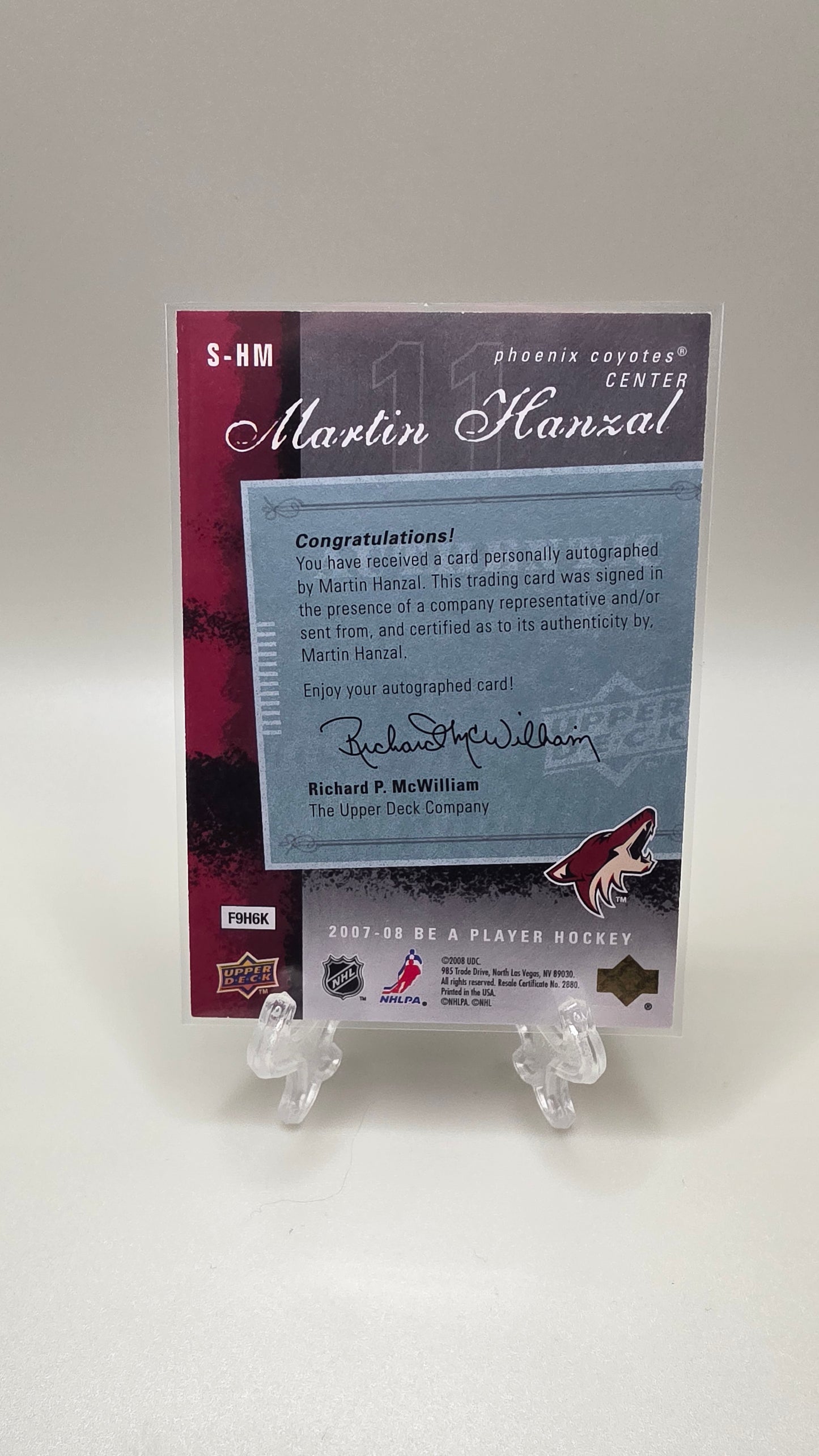 2008 Upper Deck Be a Player Signatures Martin Hanzal Auto Card #S-HM