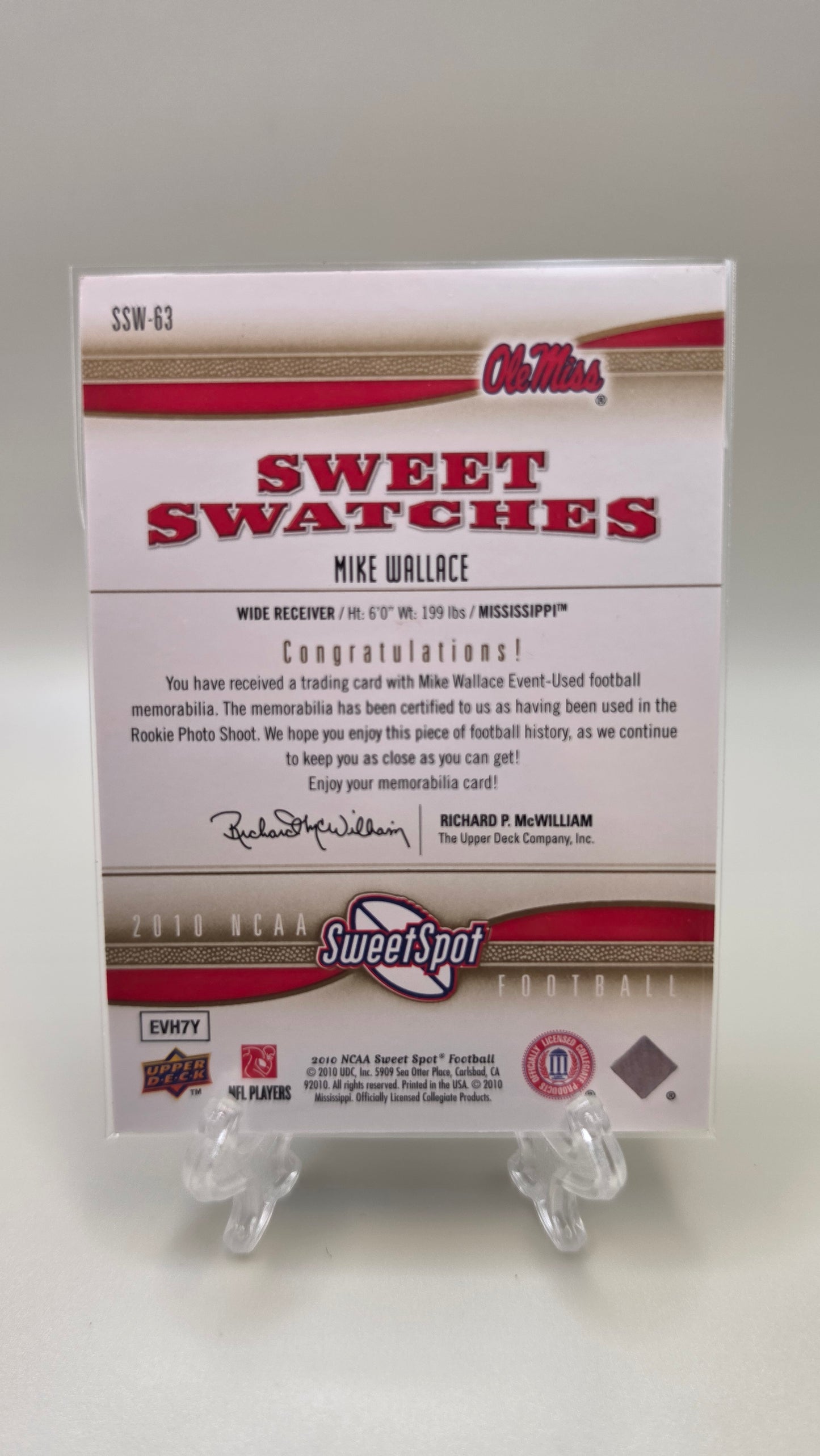 2010 Upper Deck Mike Wallace Sweetspot Sweet Swatches #SSW-63