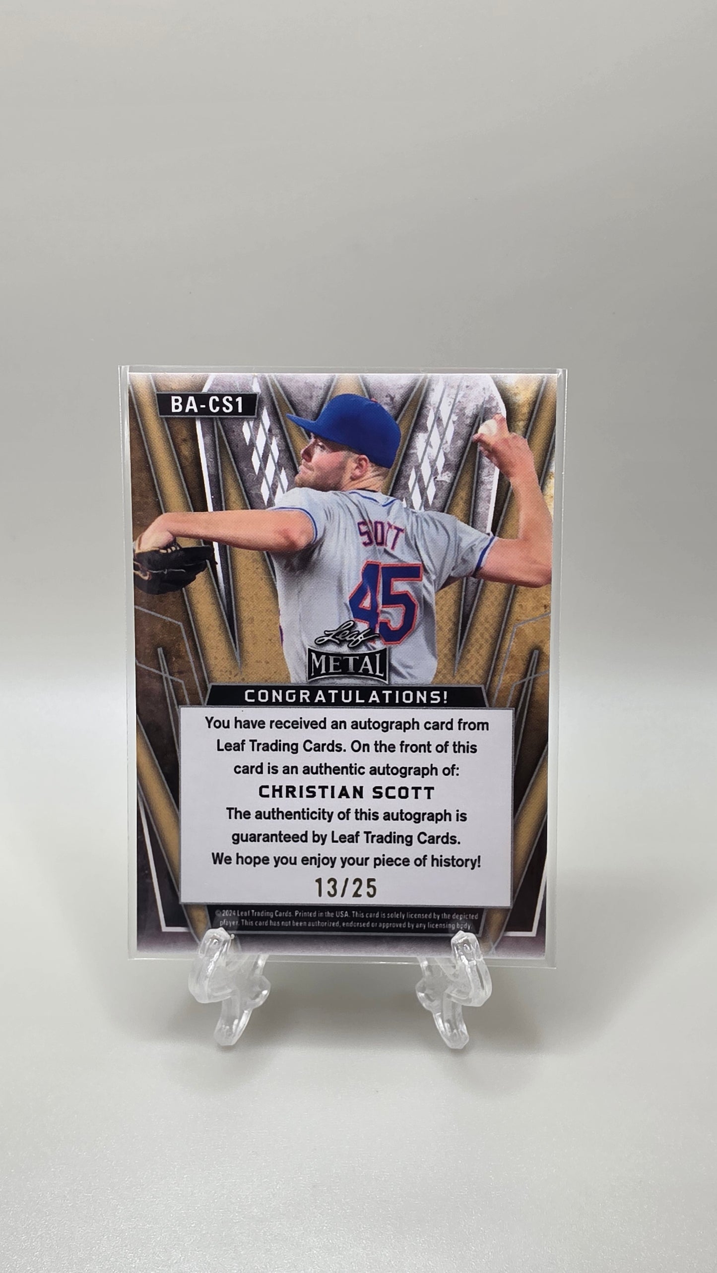 2024 Leaf Metal Christian Scott Silver Auto #/25 Card # BA-CS1