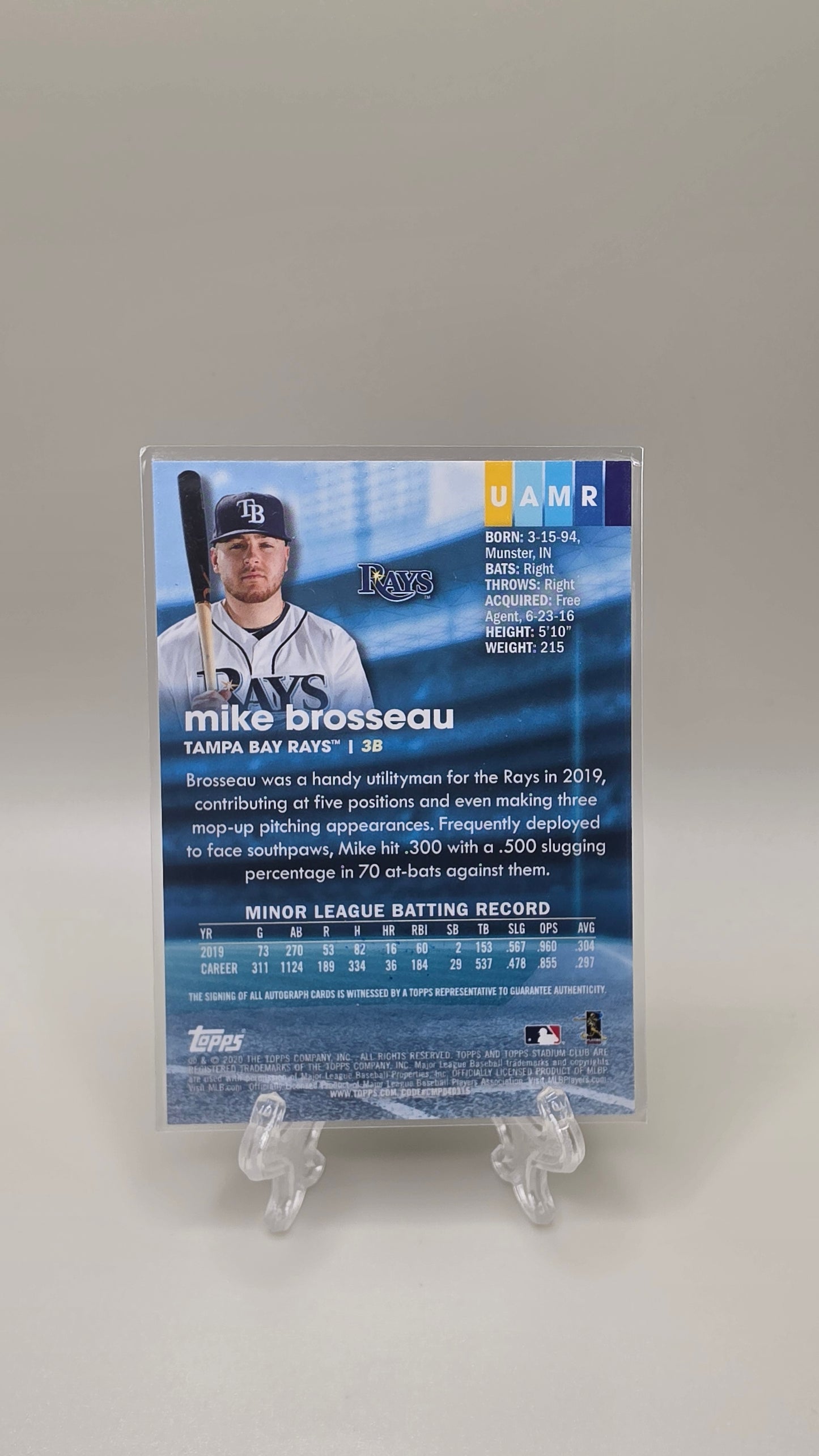 2020 Topps Stadium Club Chrome Mike Brosseau Rookie Auto Card # UAMR