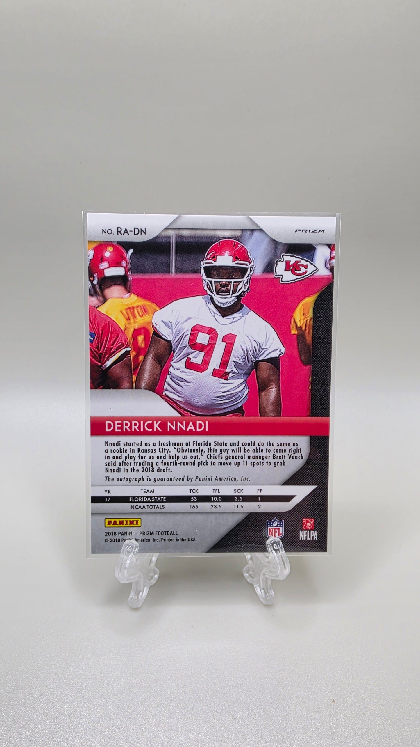 2018 Panini Prizm Derrick Nnadi Green Prizm Auto Card #RA-DN