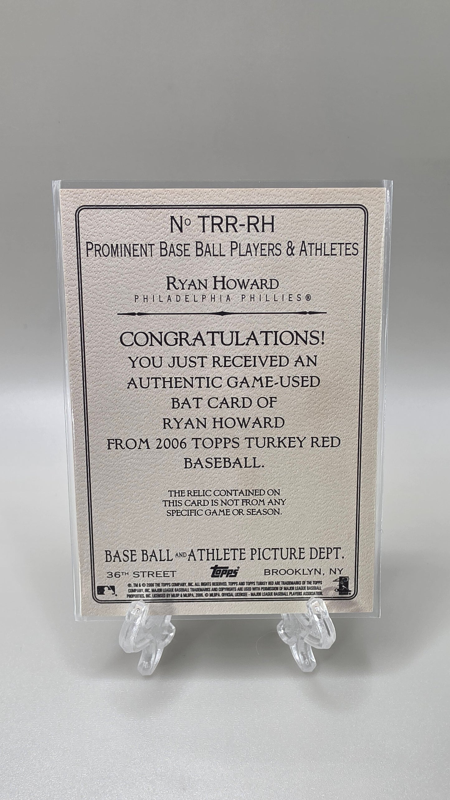 2006 Topps Ryan Howard Bat Card #TRR-RH