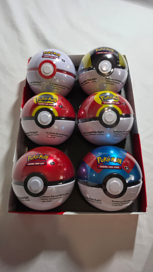Pokemon TCG Poke Ball Tins x 6 L25 Set Factory Sealed New with Display
