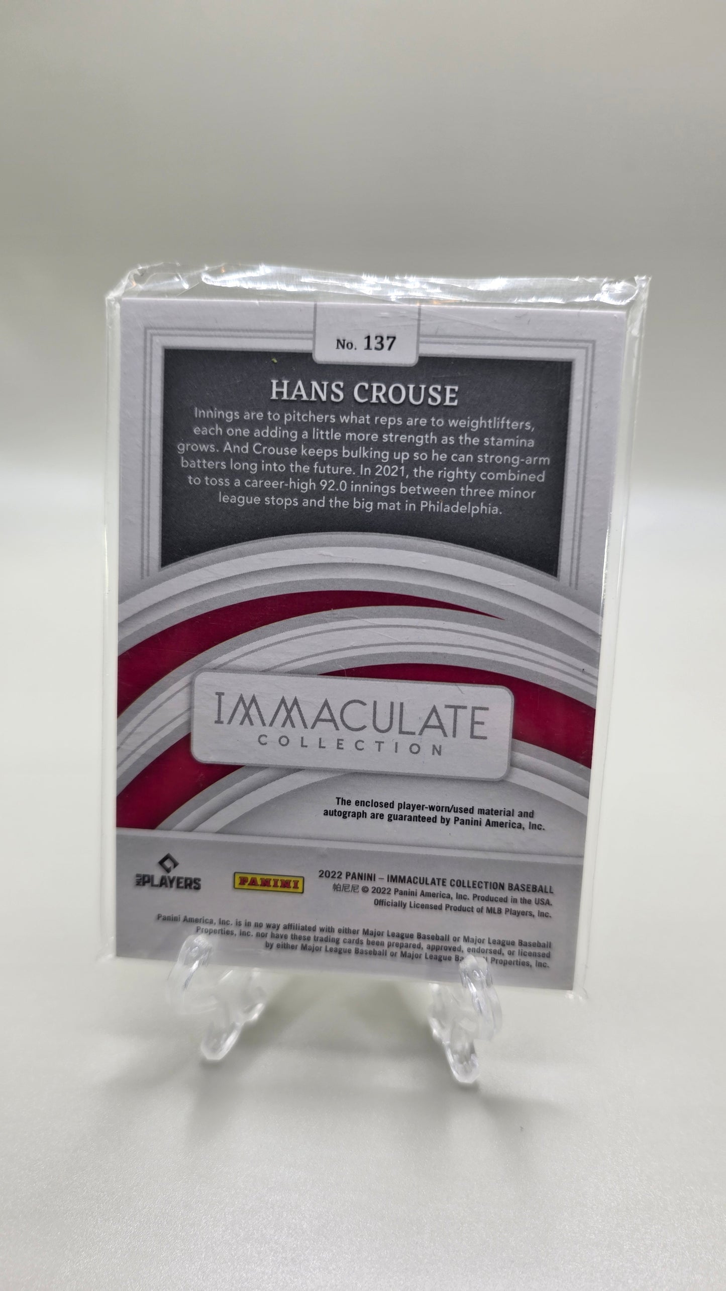 2022 Immaculate Hans Crouse Rookie Patch Auto # /51 Card #137