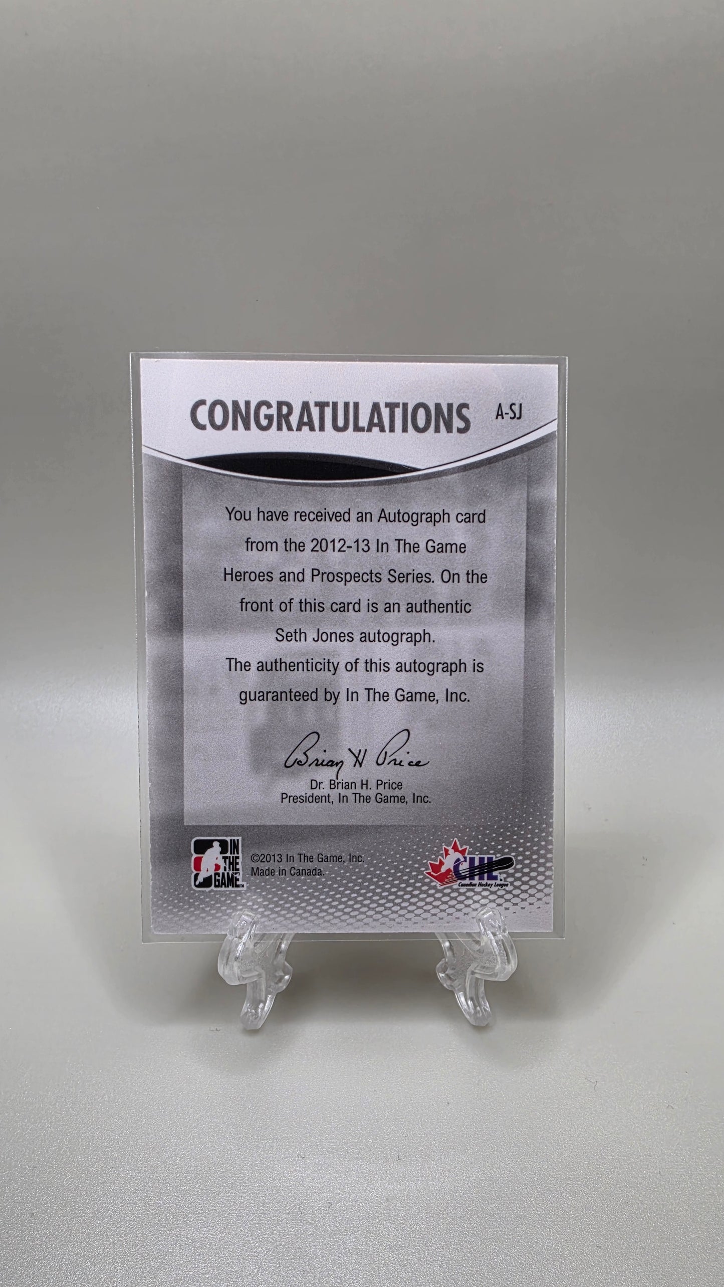 2012 In the Game Seth Jones Heroes & Prospects Autographed Card # A-SJ