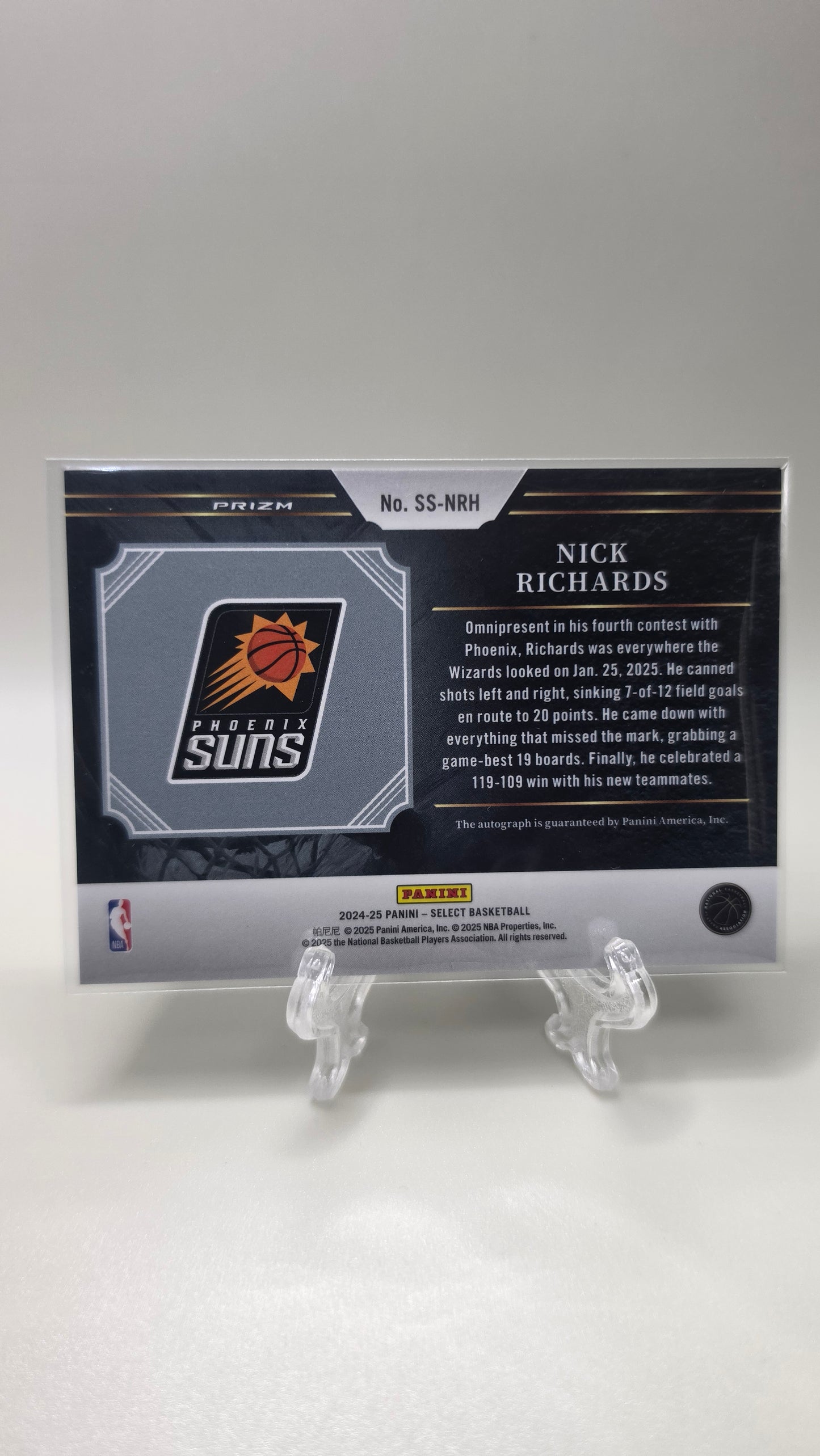 2024-25 Select Signature Selections Nick Richards Auto Card # SS-NRH