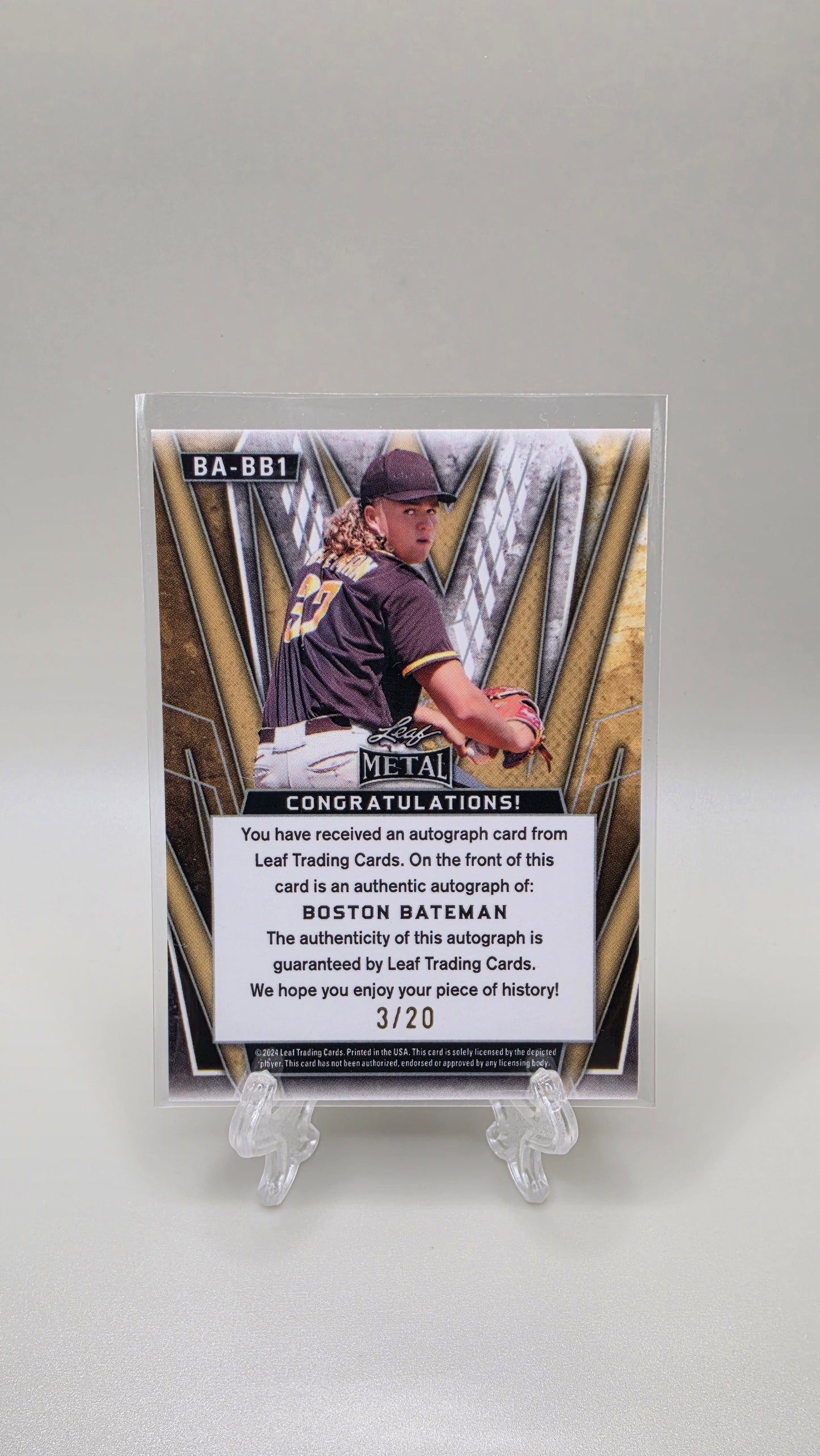 2024 Leaf Metal Boston Bateman Red Auto #/20 Card # BA-BB1
