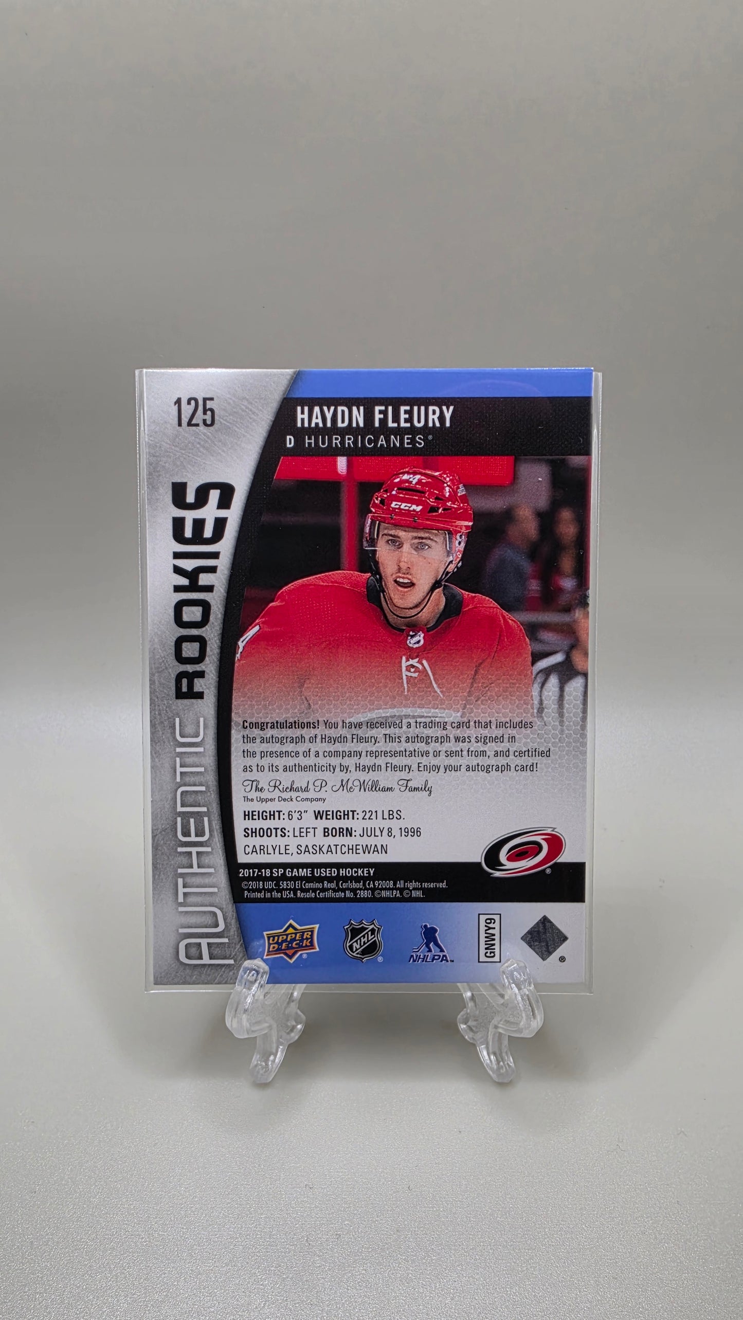 2017-18 Upper Deck Haydn Fleury Blue Authentic Rookies Autograph Card # 125