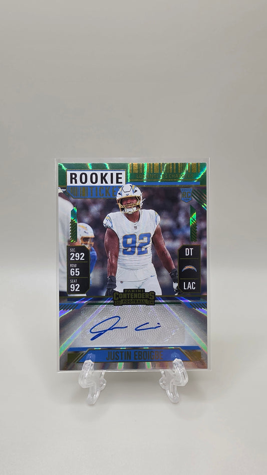 2024 Panini Contenders Justin Eboigbe Rookie Ticket Green Auto Card # 246