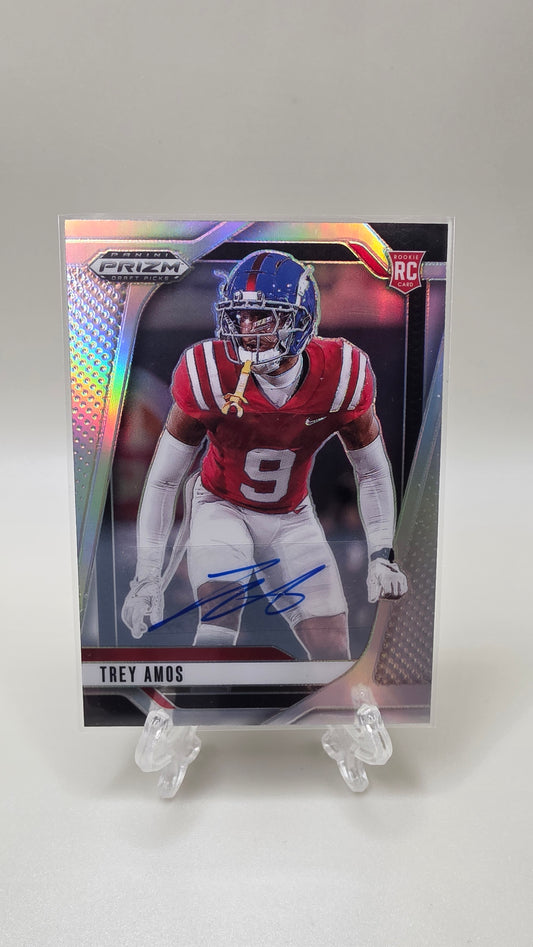 2025 Panini Prizm Draft Picks Trey Amos Silver Prizm Auto Card #89