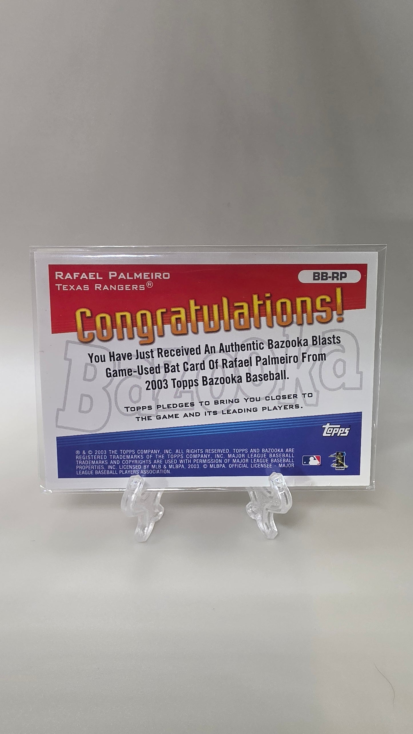 2003 Topps Bazooka Rafael Palmeiro Zooka Blasts Relic #BB-RP