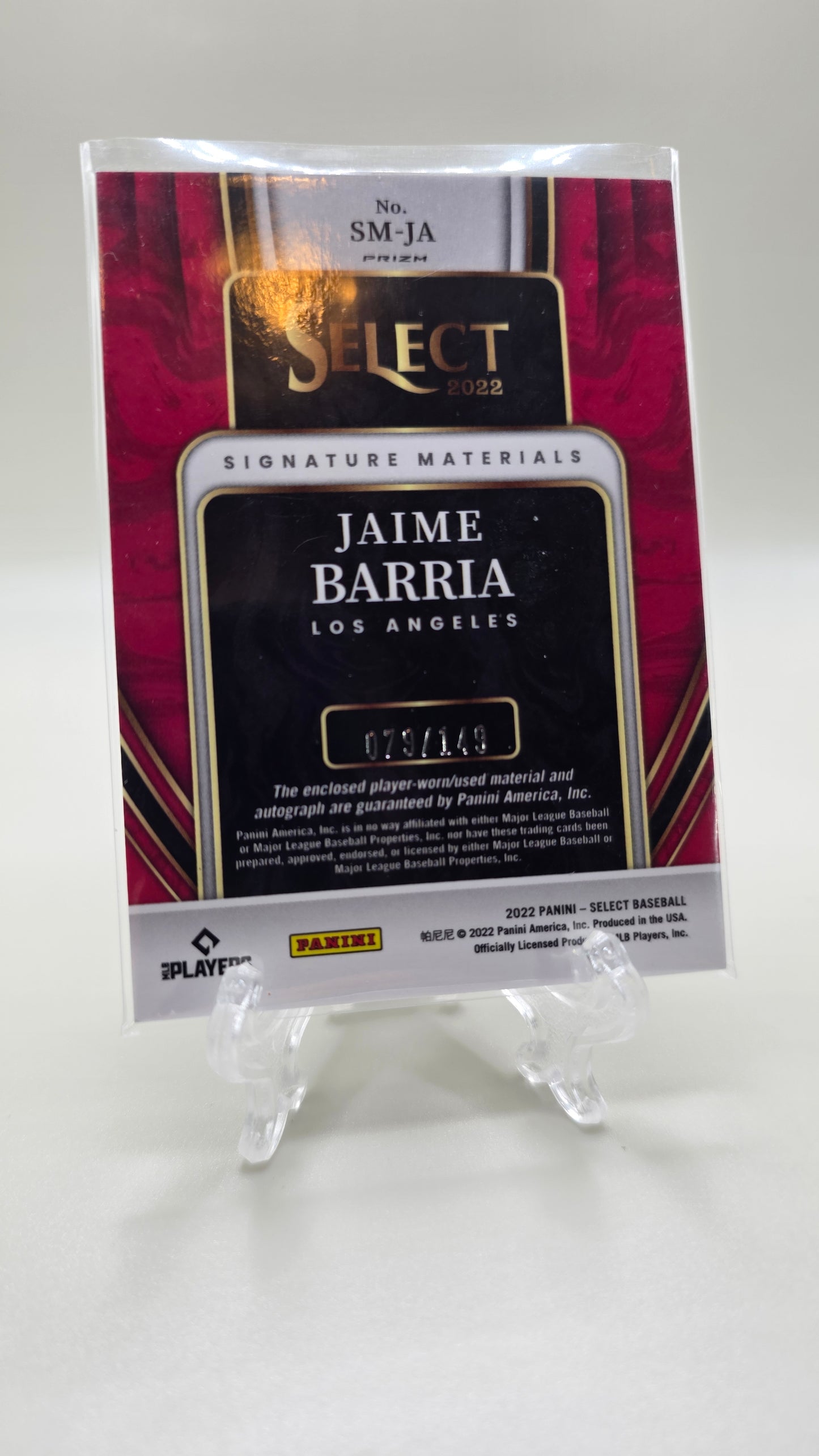 2022 Select Jaime Barria Patch Auto #/149 Card #SM-JA