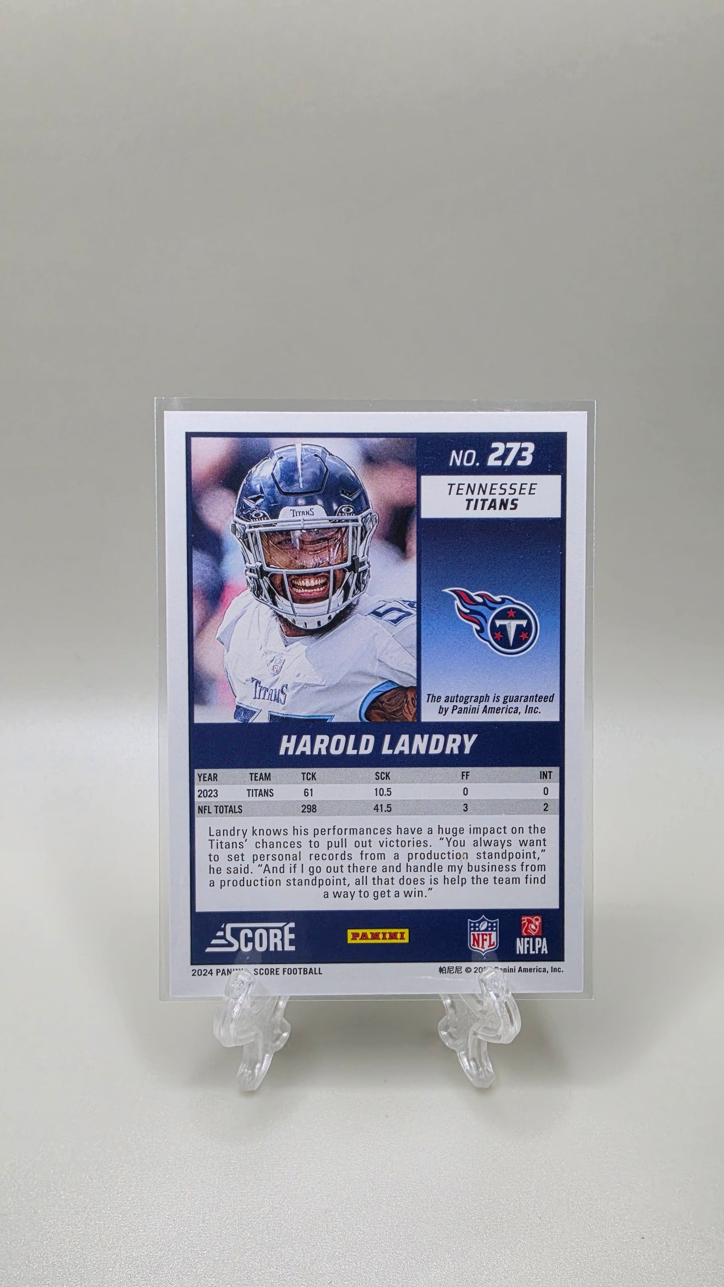 2021 Panini Score Harold Landry Auto Card # 273