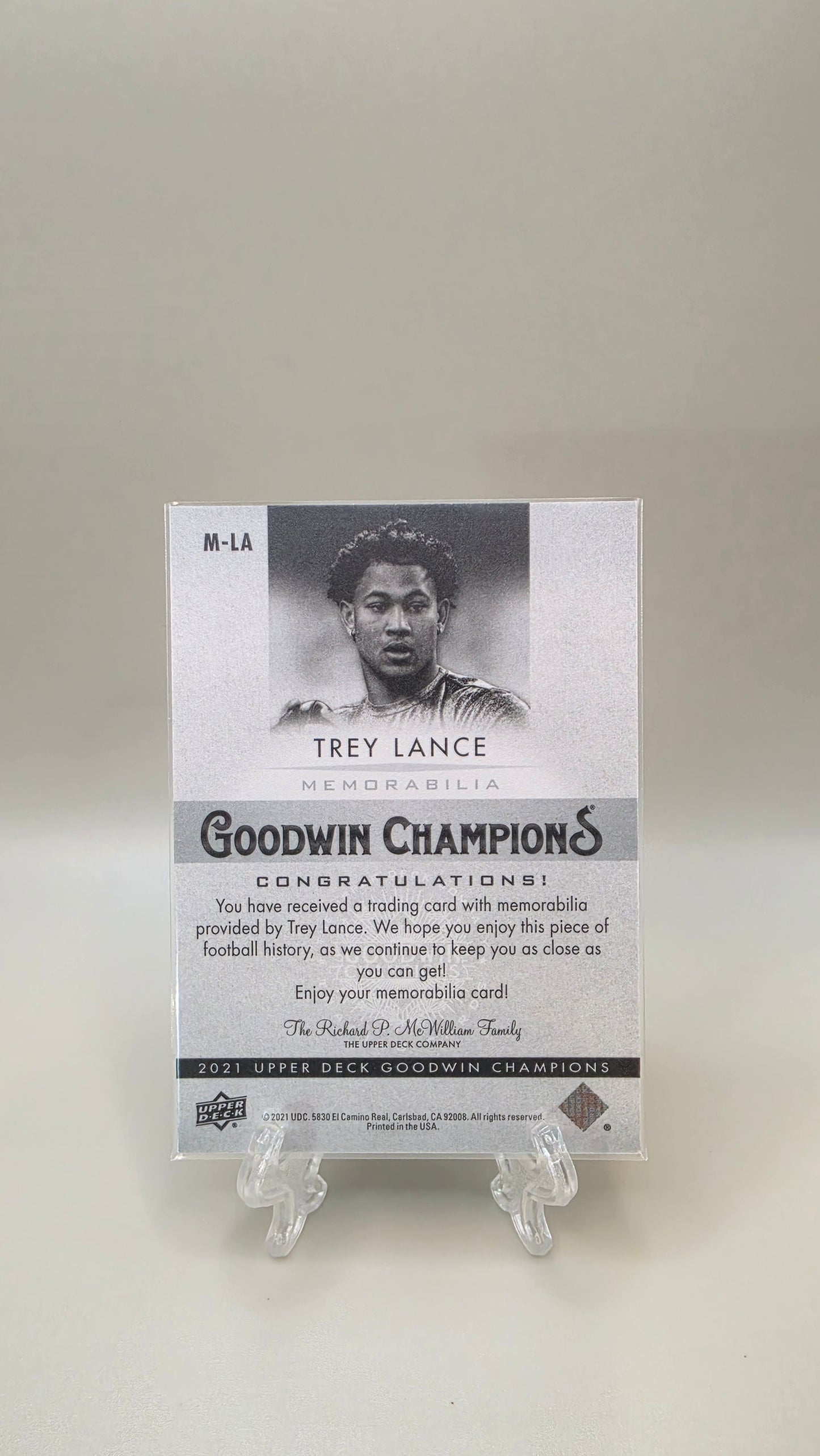 2021 Upper Deck Goodwin Champions Trey Lance Mem RC #M-LA