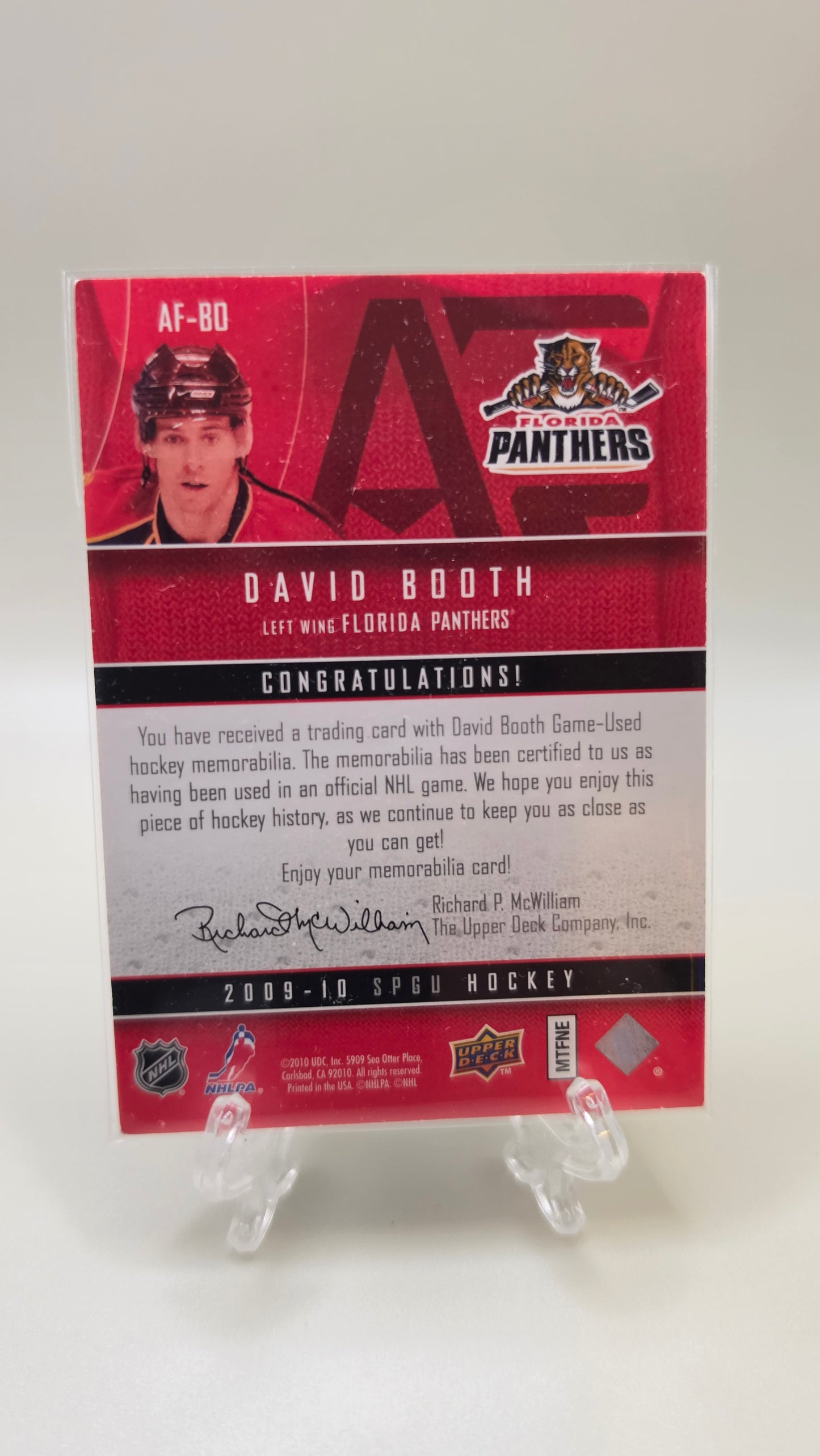 2010 Upper Deck David Booth Authentic Fabrics Card #AF-BD