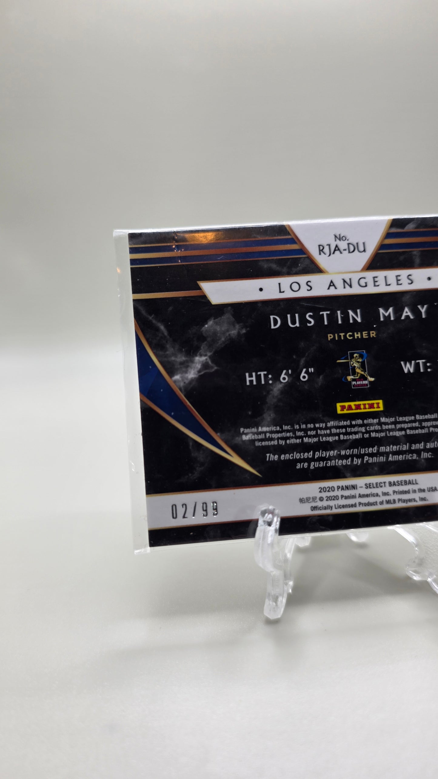 2020 Select Dustin May Silver Holo Rookie Patch Auto #/99 Card #RJA-DU