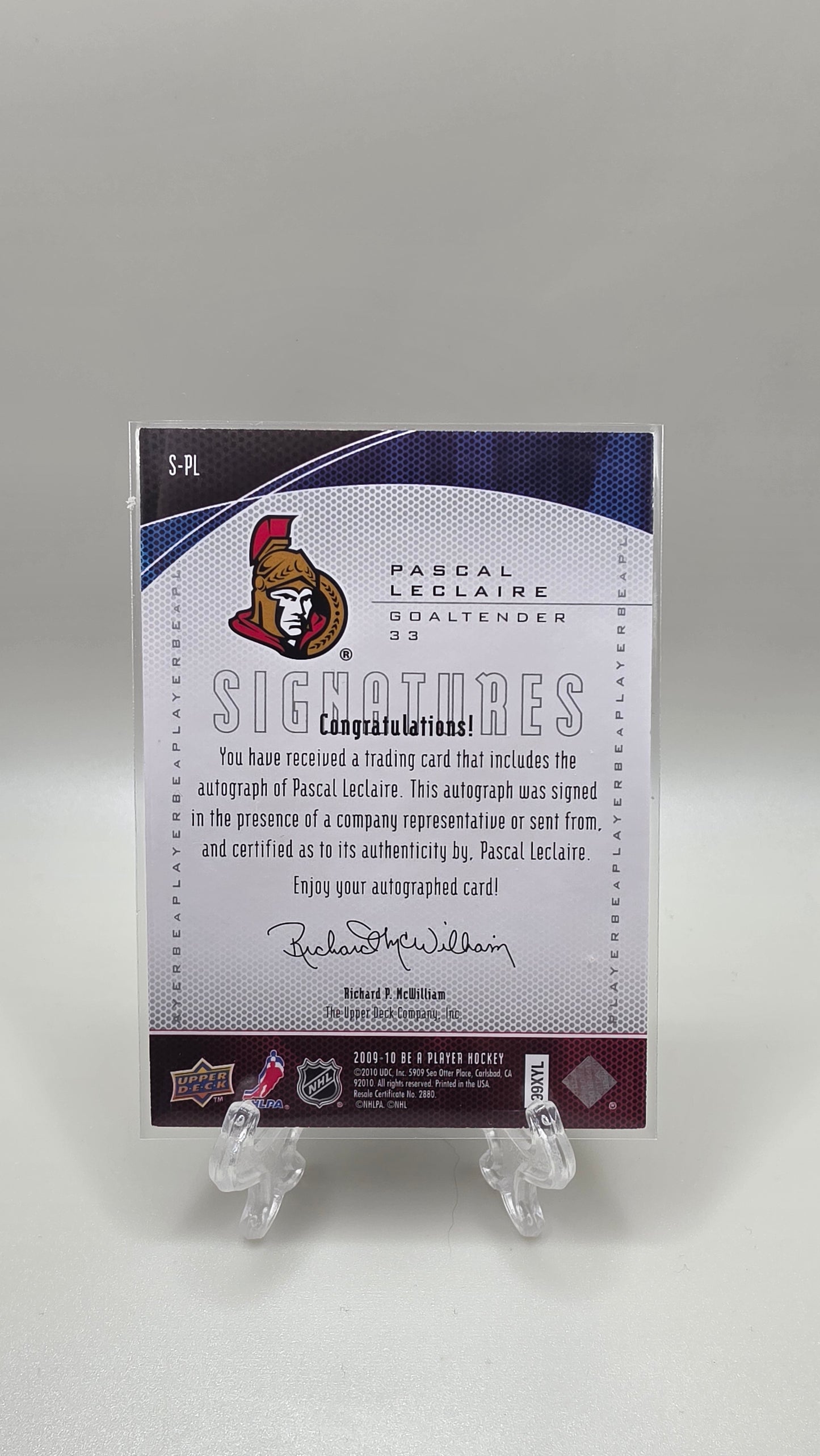 2009-10 Upper Deck Be a Player Pascal Leclair Signatures Auto Card #S-PL