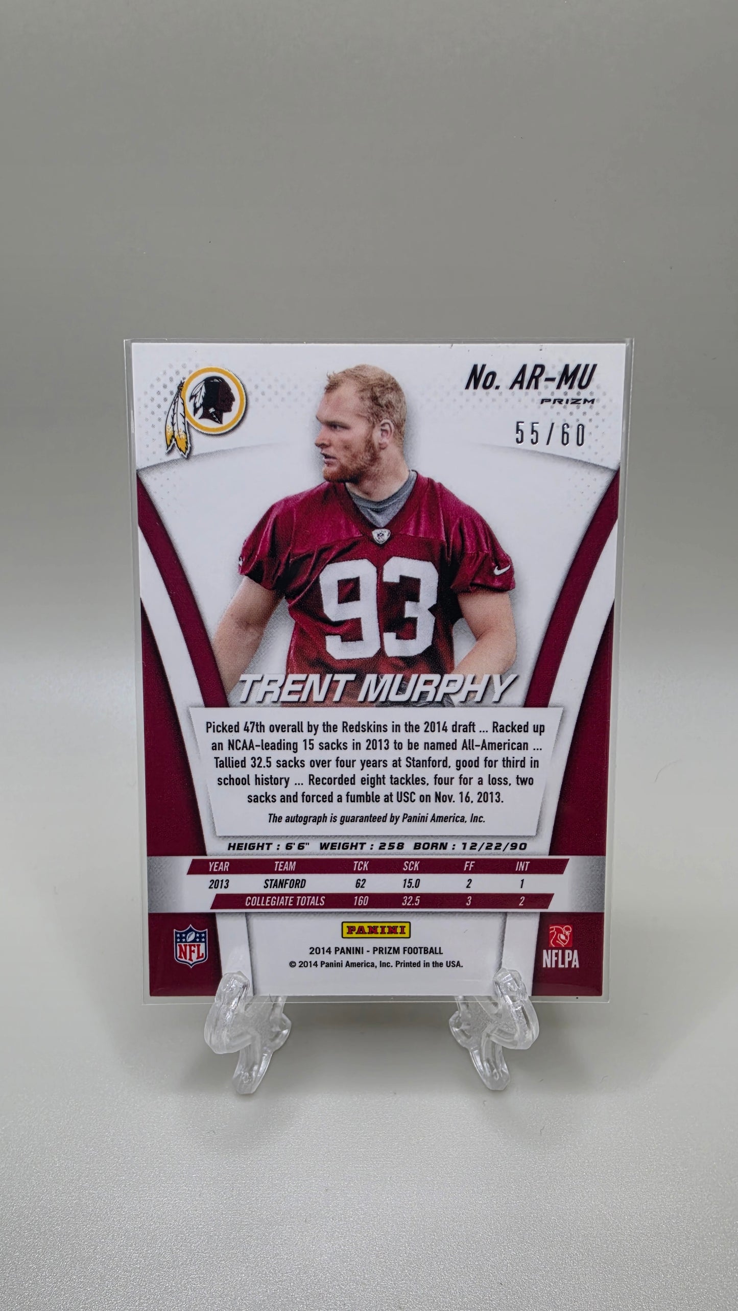 2014 Panini Prizm NFL Shield Logo Prizm Trent Murphy #AR‑MU – /60 Autograph Card