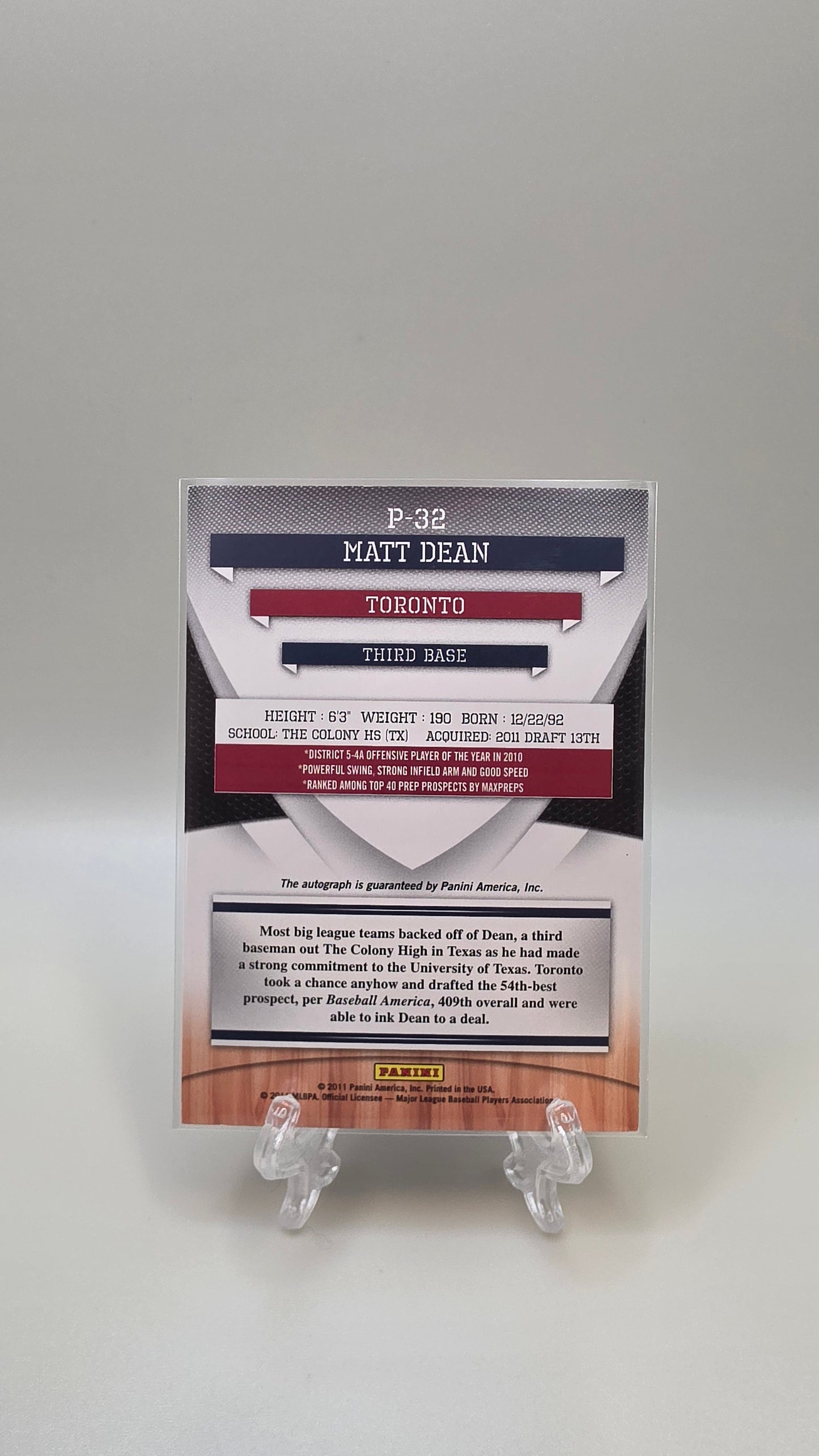 2011 Donruss Elite Matt Dean Extra Edition Auto /855 #P-32